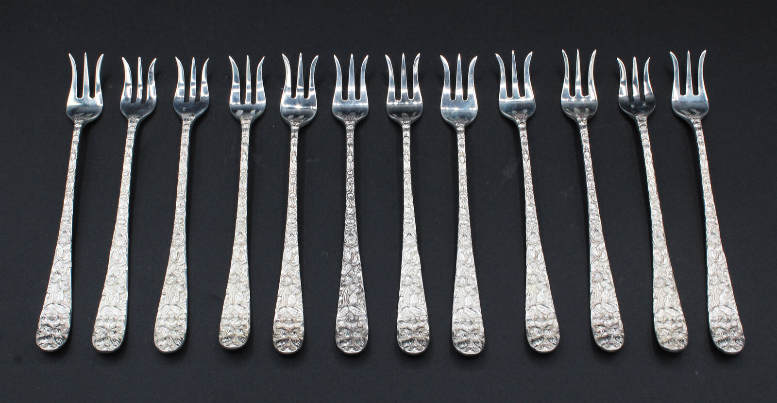 12 Vintage Baltimore Rose by Schofield Sterling Silver Cocktail Fork No Mono