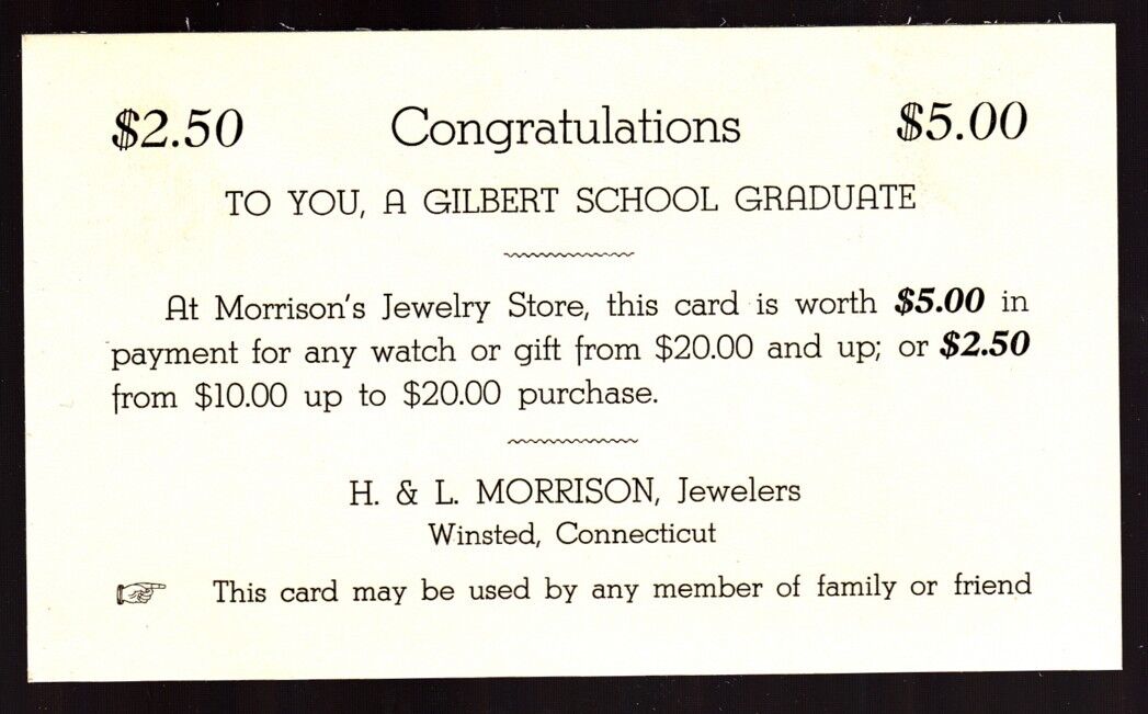 [62122] VINTAGE CARD GILBERT SCHOOL (WINSTED, CONNECTICUT) GRADUATE COUPON