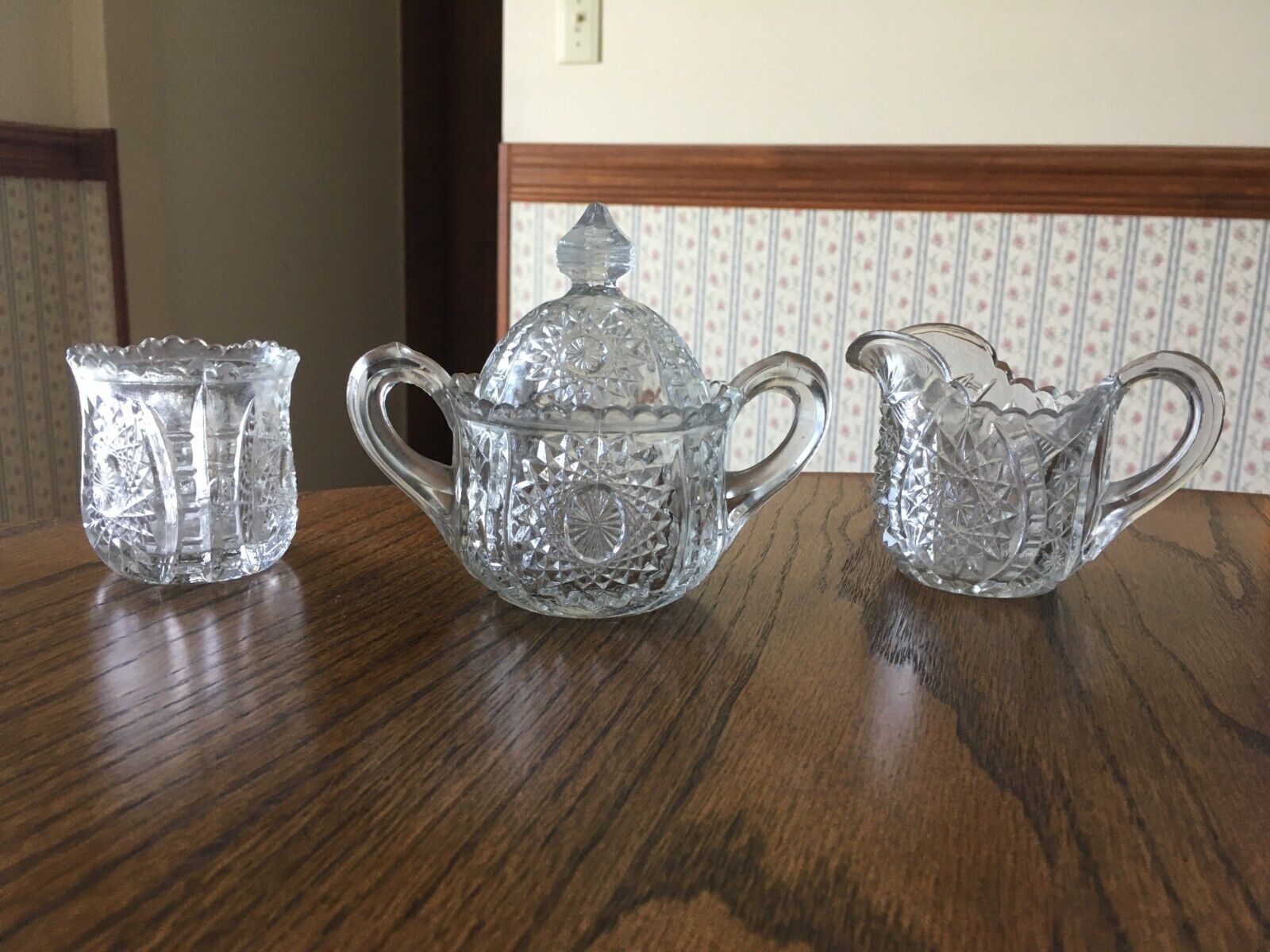 Antique Carnival Glass Creamer Sugar Bowl Toothpick Holder Tea Set Dishes