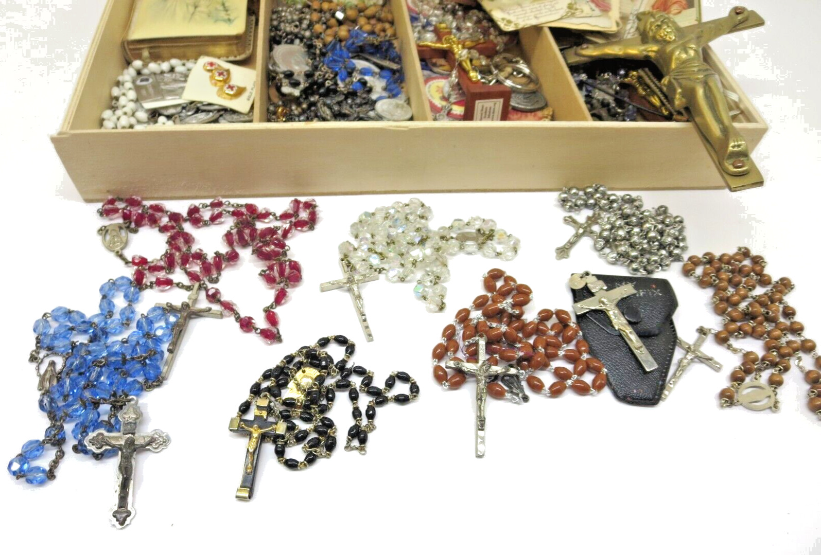 Vintage Catholic Religious Lot Rosaries Medals Scapular Crucifix Sterling.