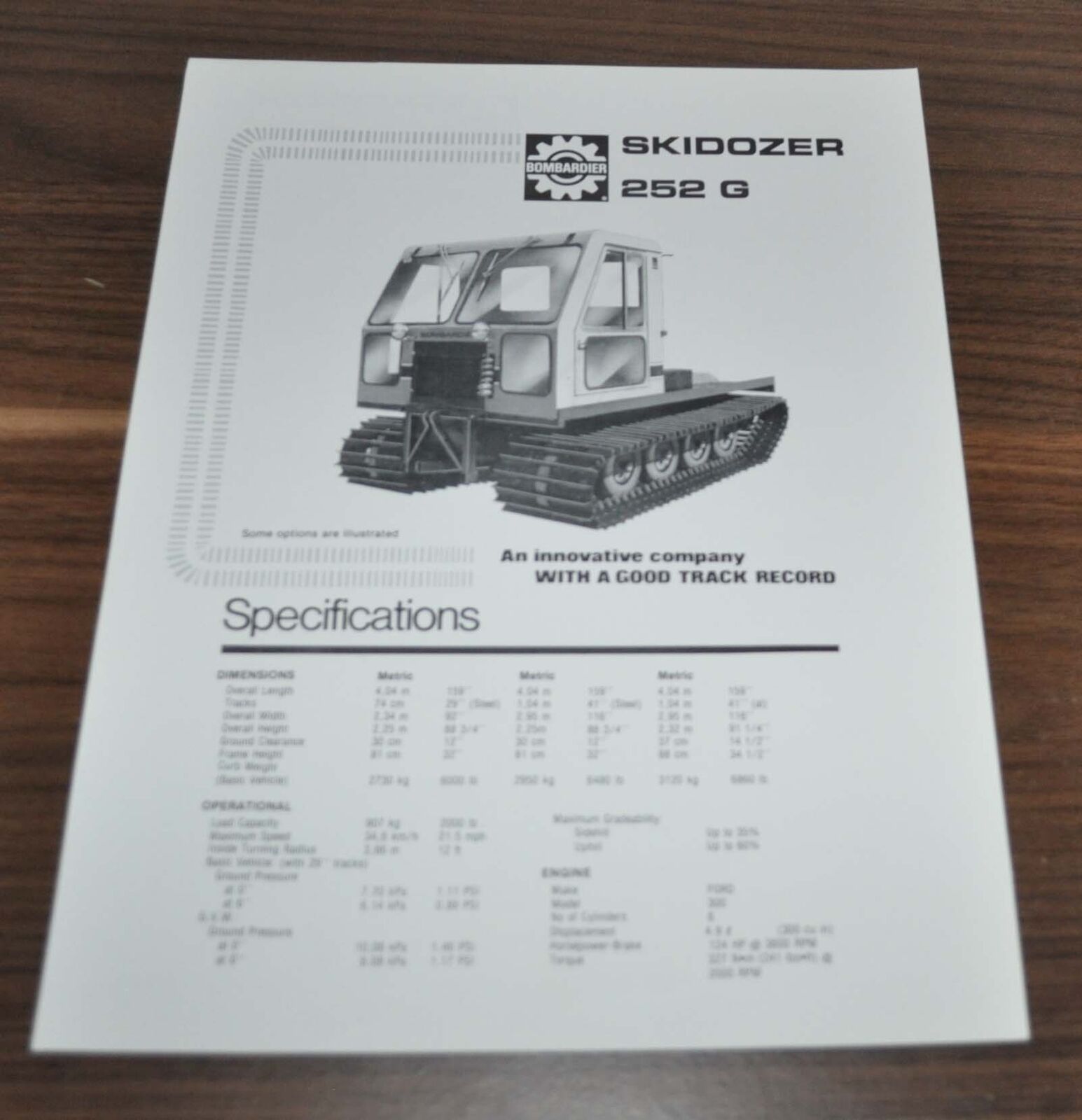 1987 Bombardier Skidozer 252 G Crawler All Terrain Vehicle Brochure Prospekt