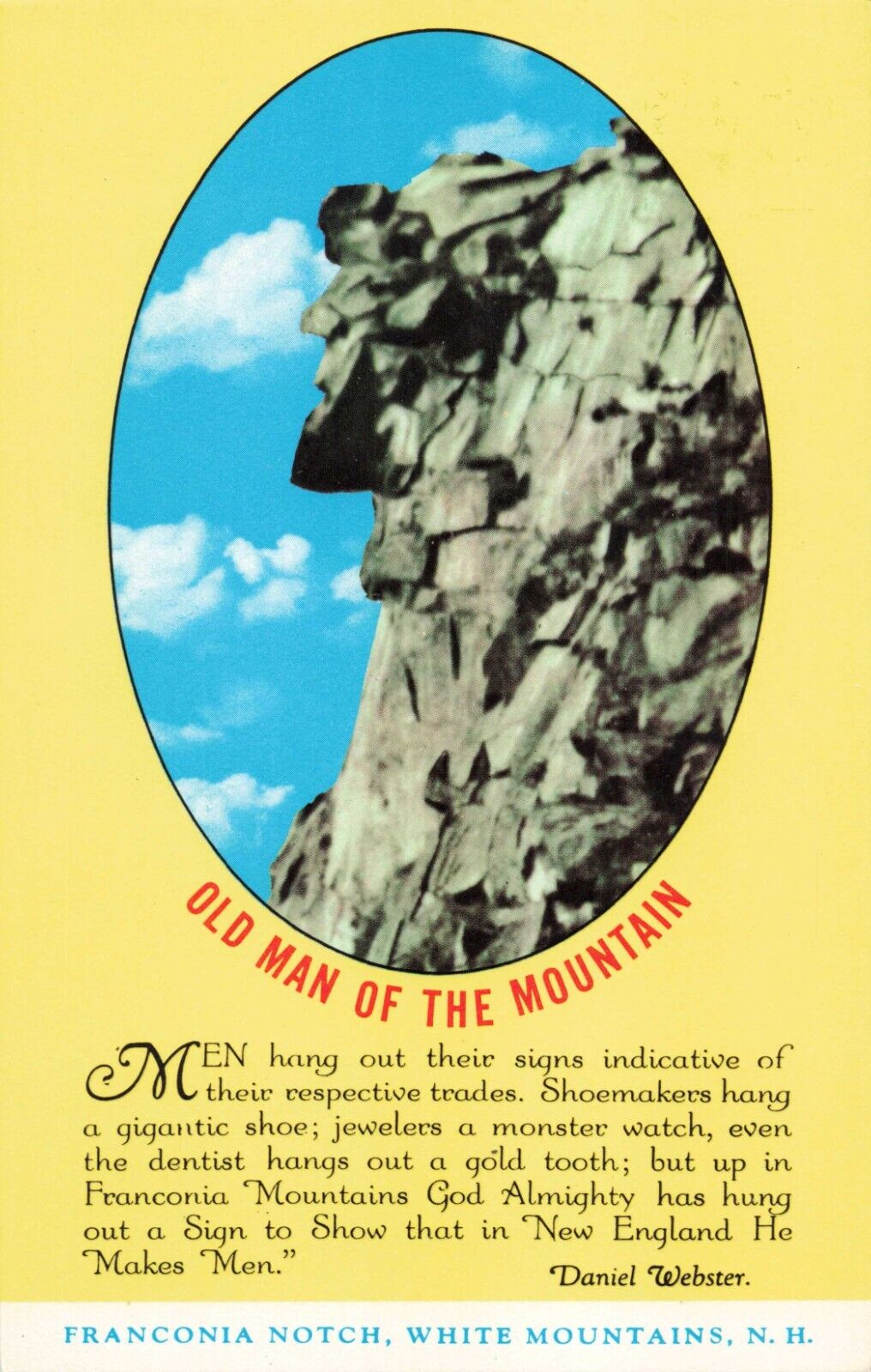 Franconia Notch NH, Old Man of the Mountain, White Mountains, Vintage Postcard
