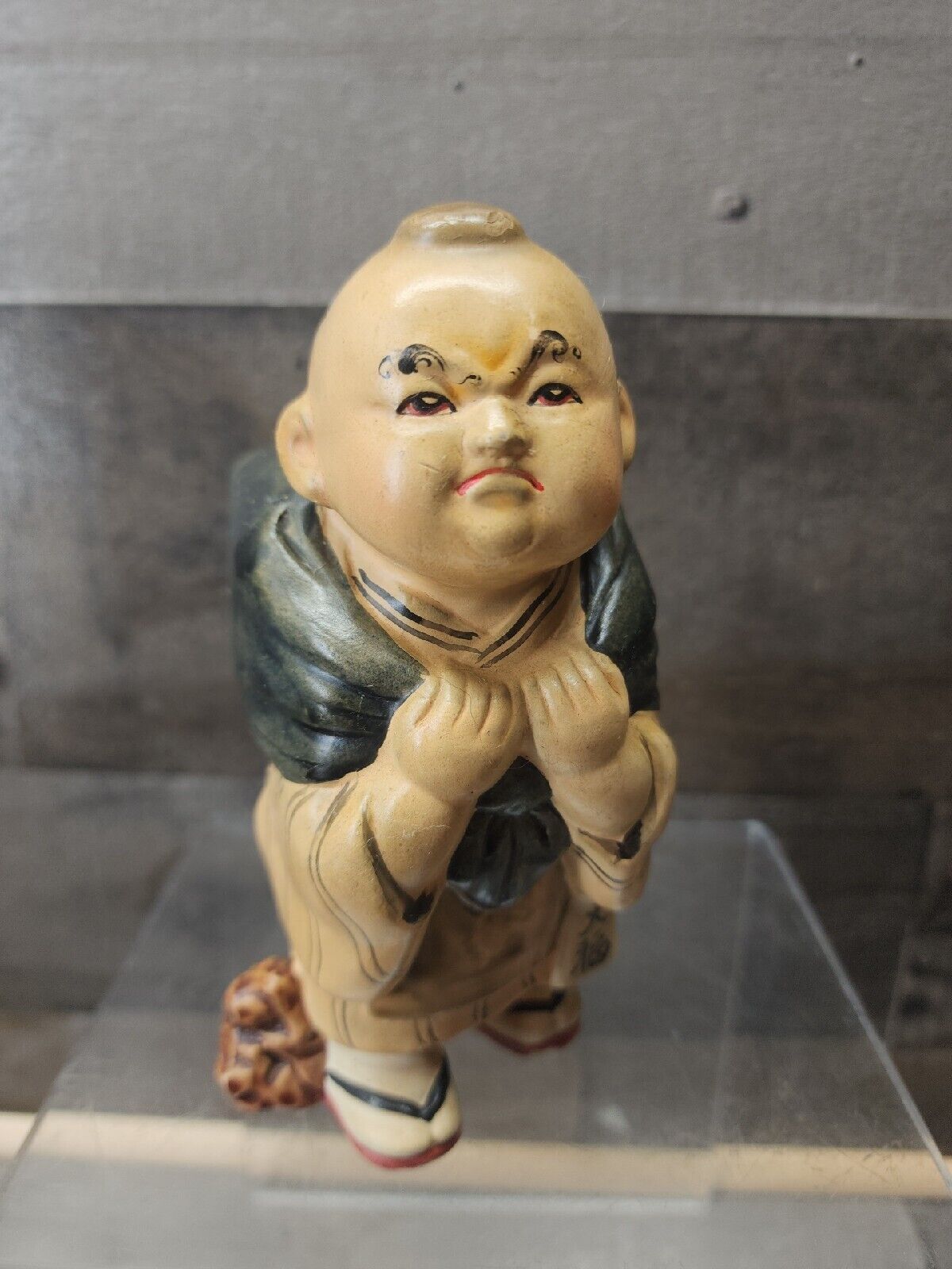 Vintage Japanese Pottery Budai Figure Angry Face Small 6 Inch