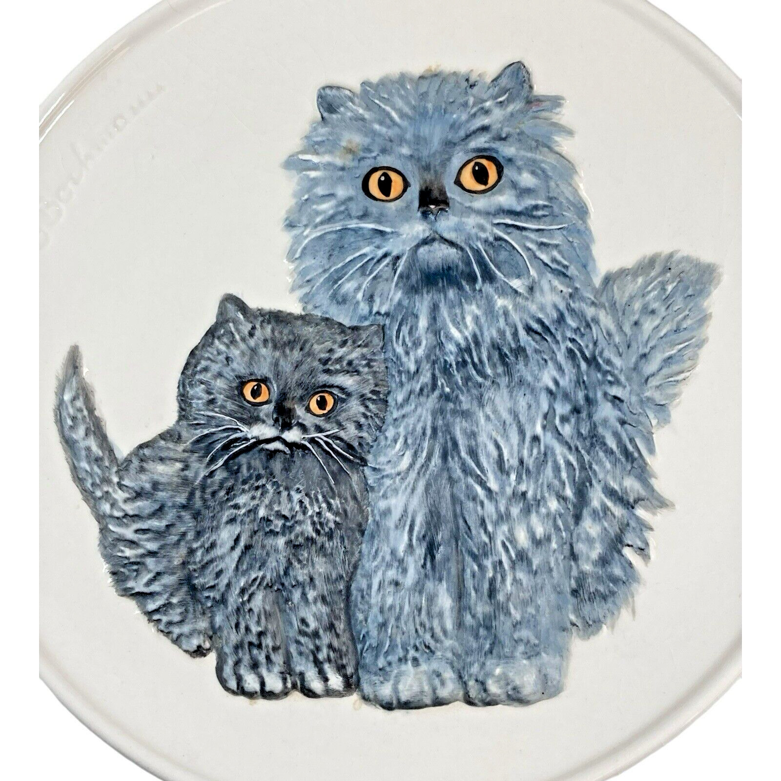 Goebel Grey Persian Momma Cat Baby Kitten Hand Painted Plate Decoration Germany