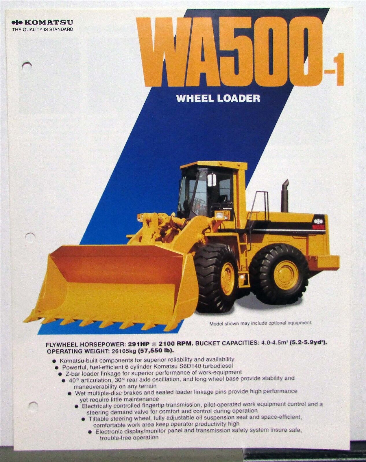 1986 Komatsu WA500-1 Wheel Loader Specifications Construction Sales Brochure