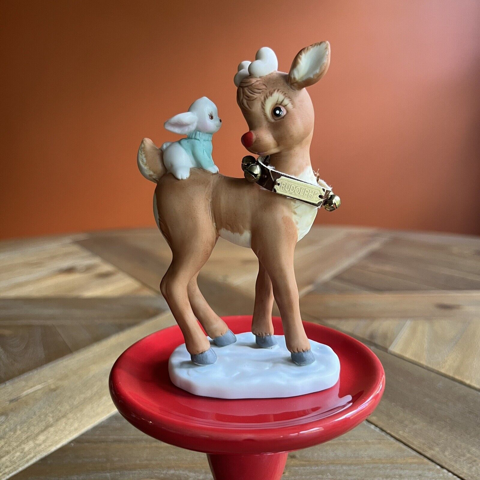 Vintage “Rudolph The Red Nosed Reindeer” Figurine Leather Collar Bells Bunny