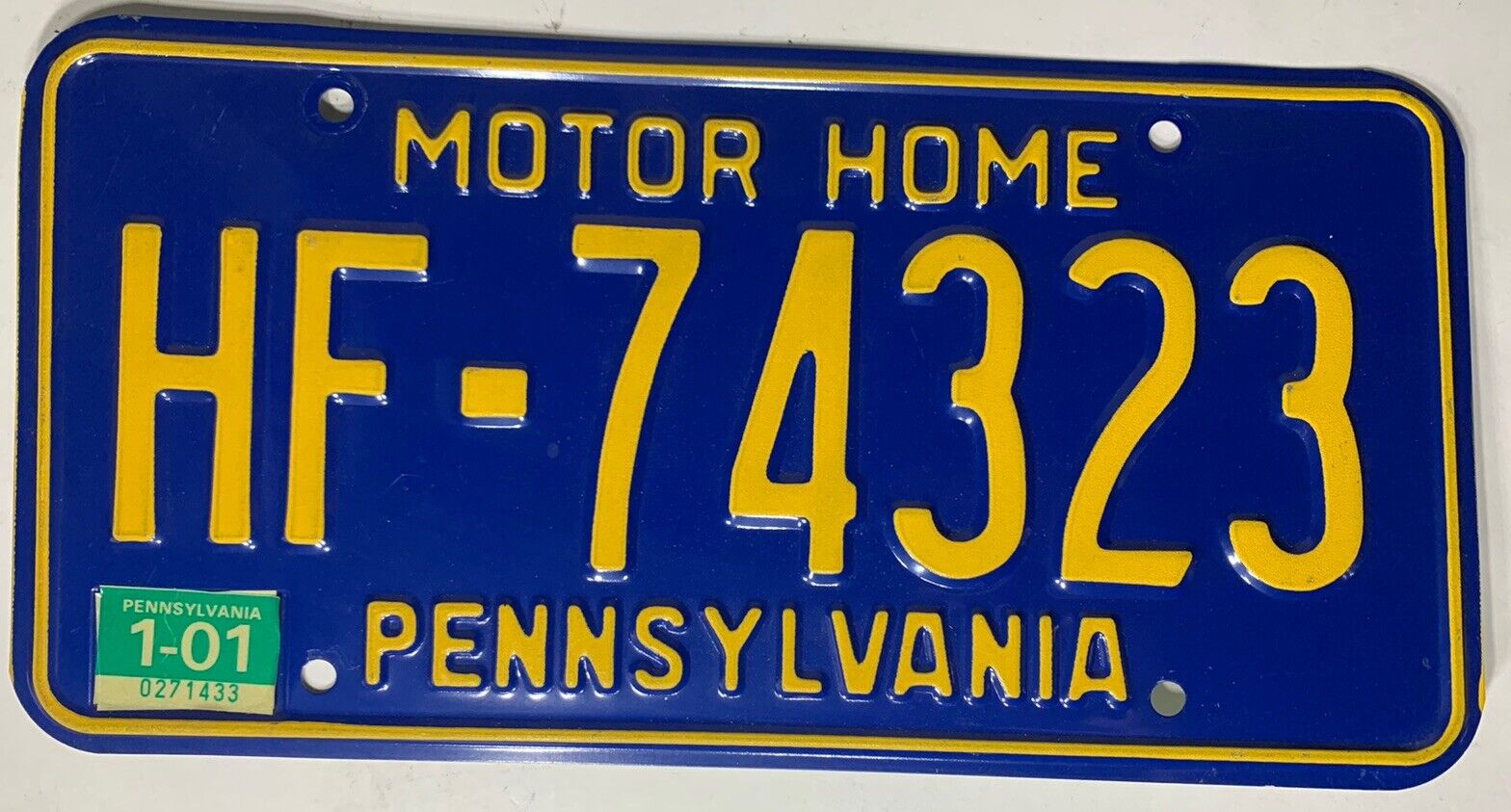 Vtg Pennsylvania License Plate - Motor Home - HF74323 - Mint Condition