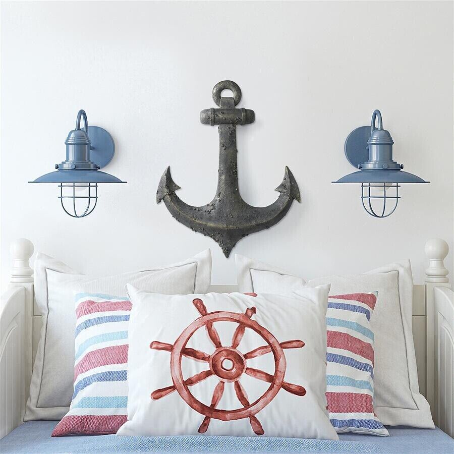 Maritime Nautical Distressed Vintaged Fisherman Style Ship\'s Anchor Wall Sculpt