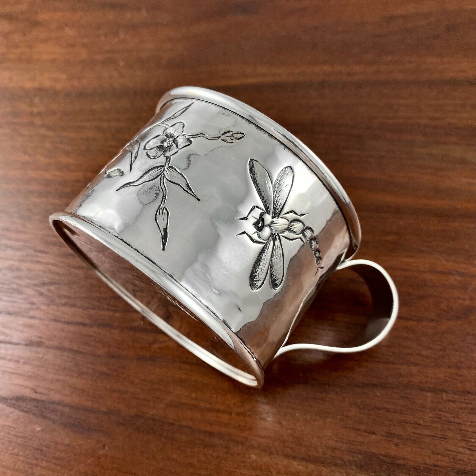 SHIEBLER AESTHETIC PERIOD STERLING SILVER HAND HAMMERED CUP POND DRAGONFLY