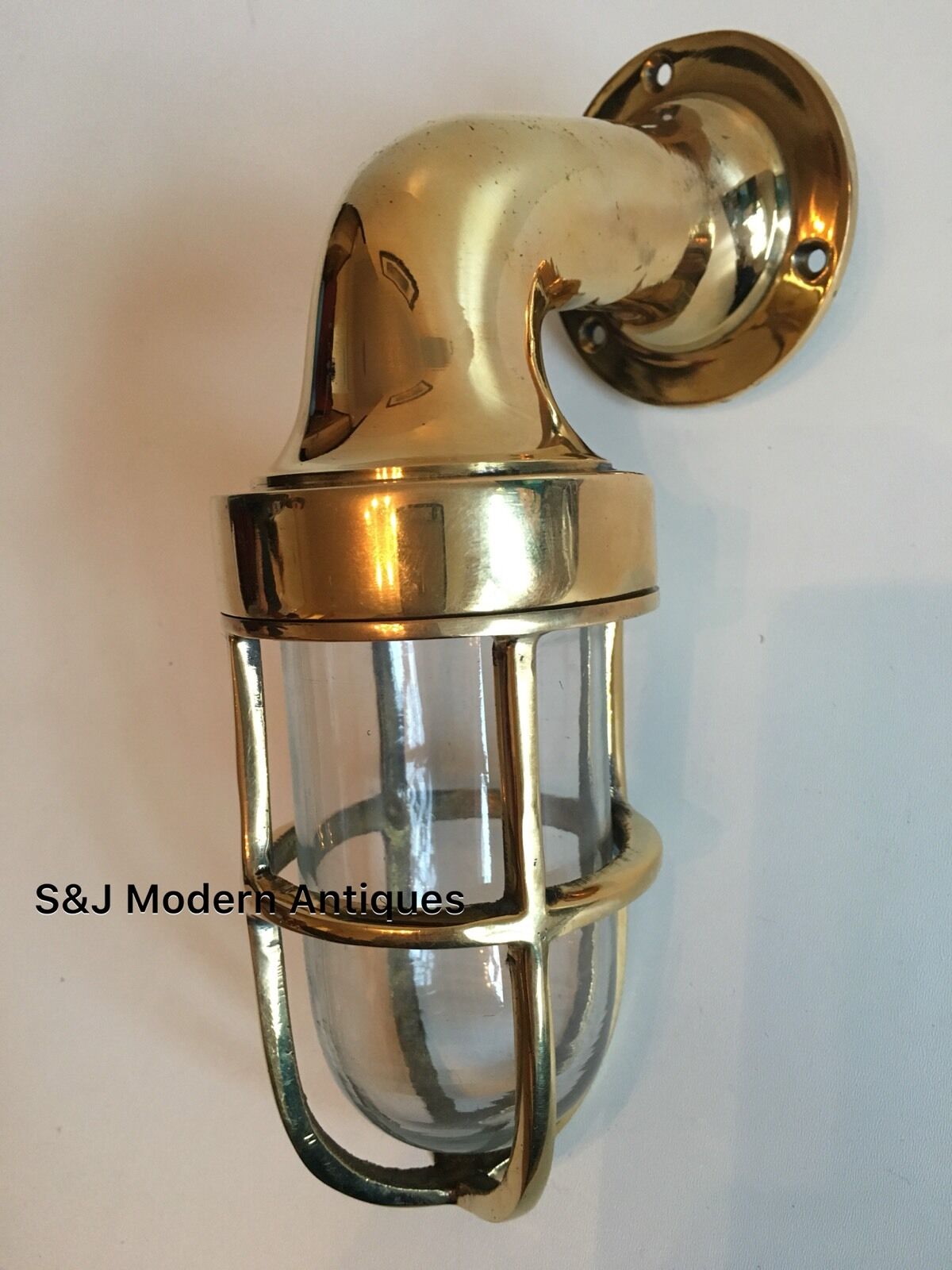 Vintage Industrial Wall Light Antique Retro Cage Bulkhead Gold Brass Ship Lamp