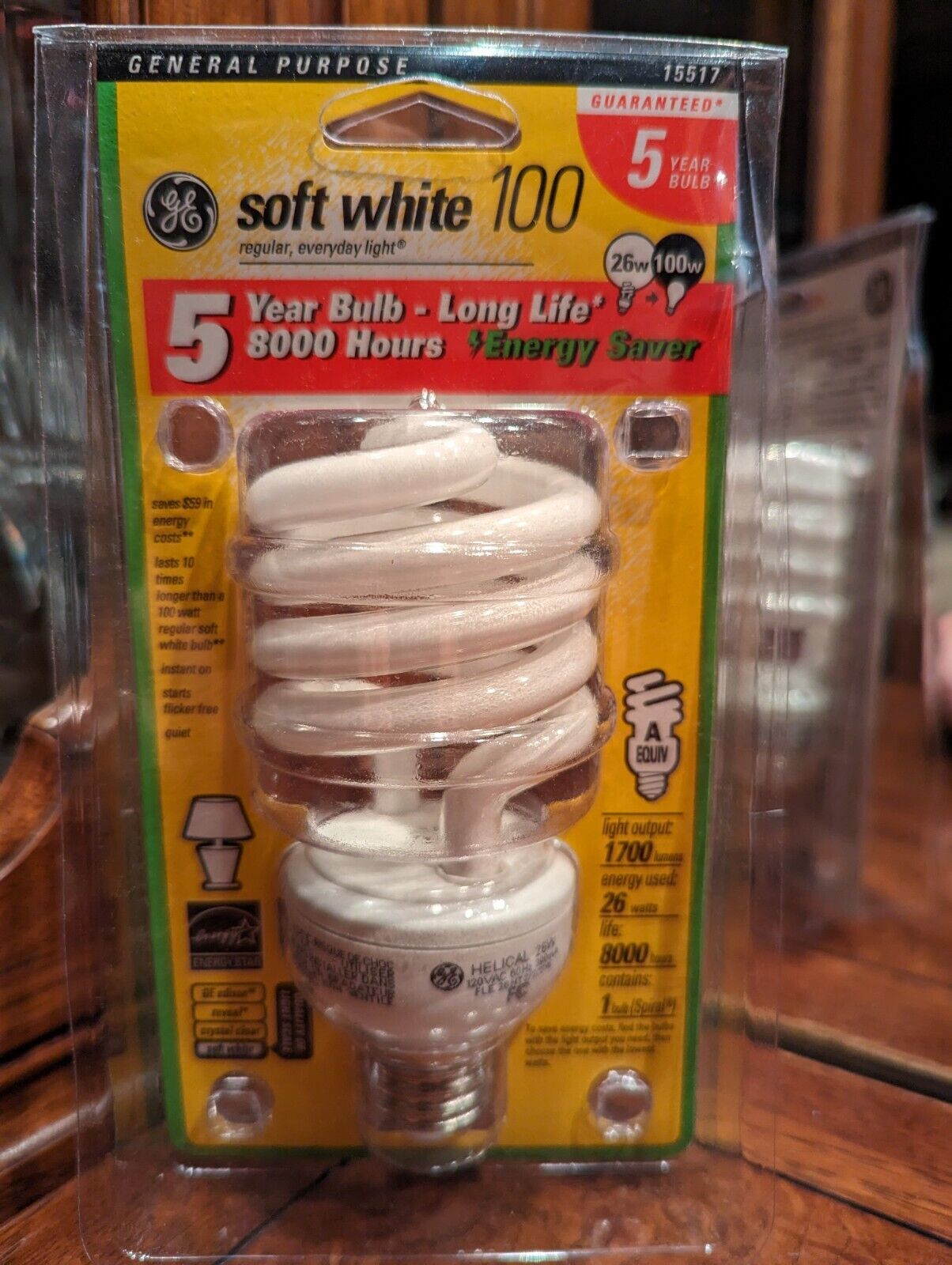 GE Soft White 100 Watt Equivalent 26 Watt #15517 8000 Hour 5 Year White Bulb