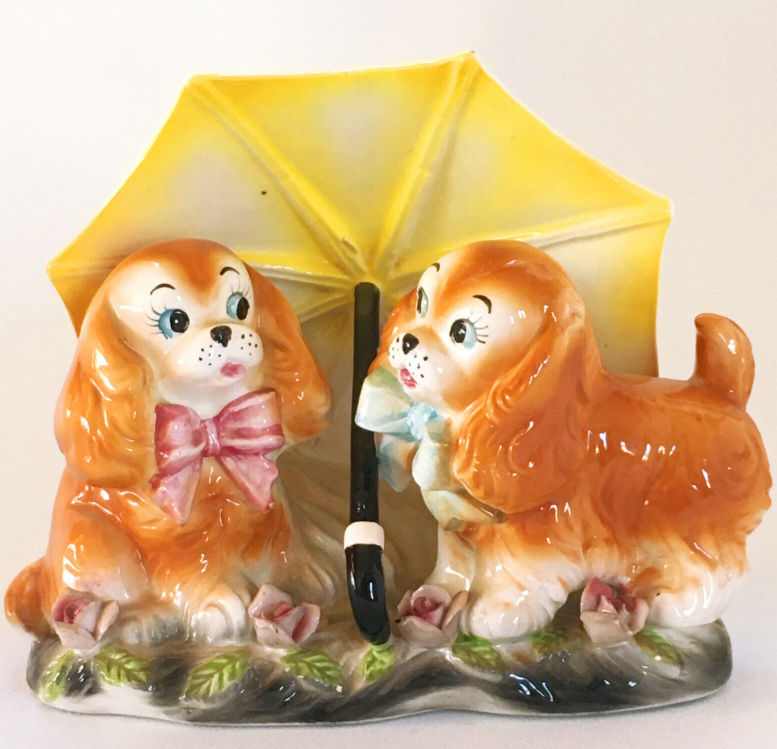 Vintage Anthropomorphic Boy & Girl Puppy Dogs w Umbrella CUTE*