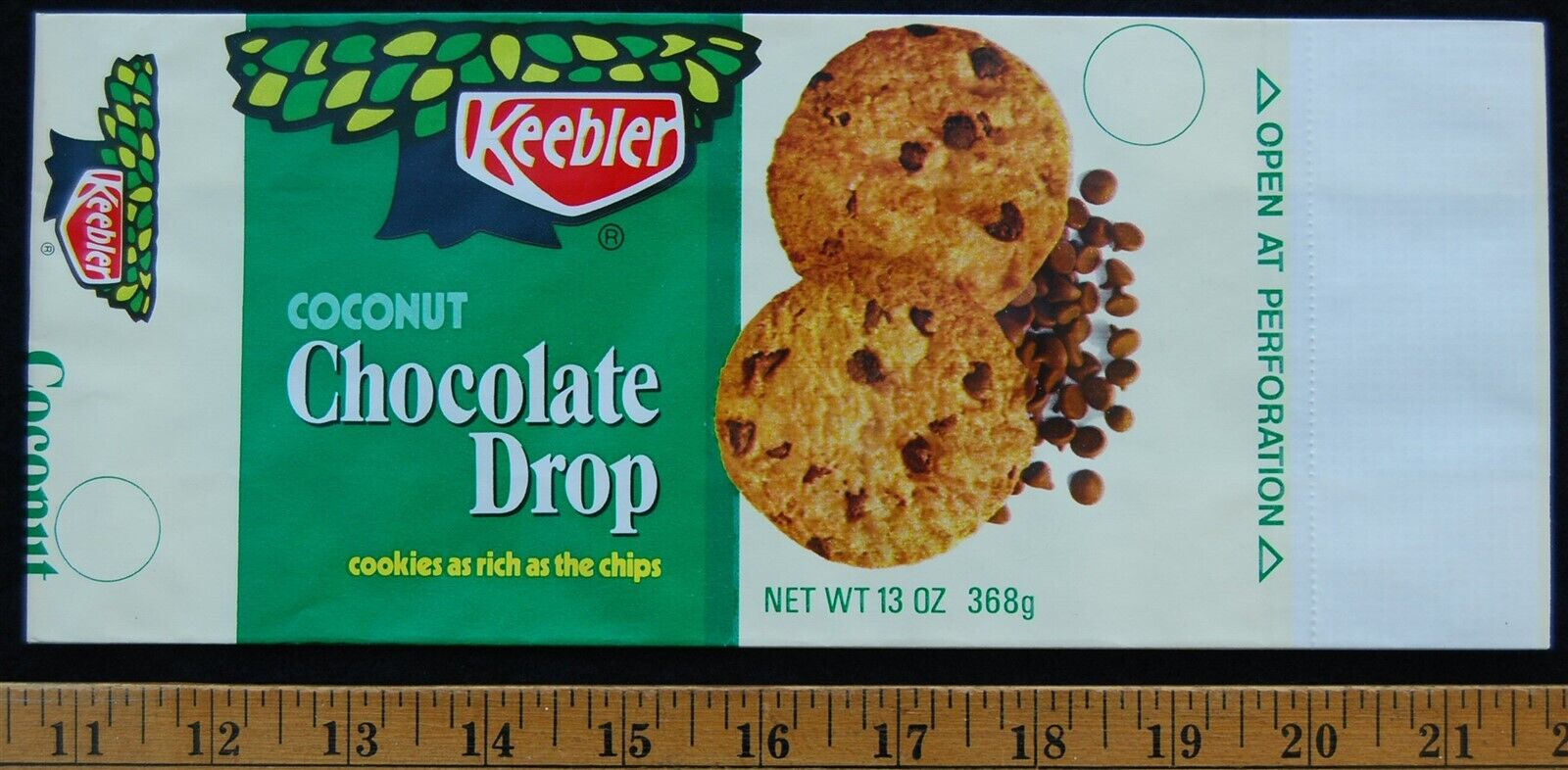 [ 1978 KEEBLER Coconut Chocolate Drop COOKIES Bag - Vintage Food Packaging  ]