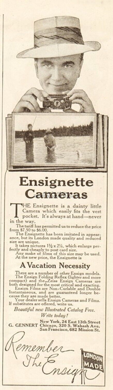 1914 Houghton Ensignette Camera London Gennert New York Chicago San Francisco Ad