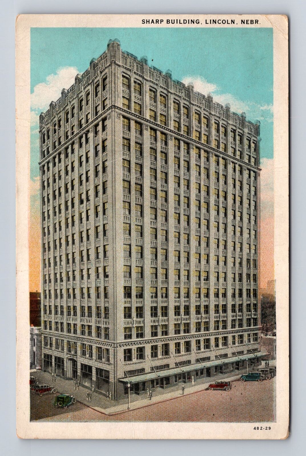 Lincoln NE-Nebraska, Sharp Building, Early Autos, Antique Vintage Postcard