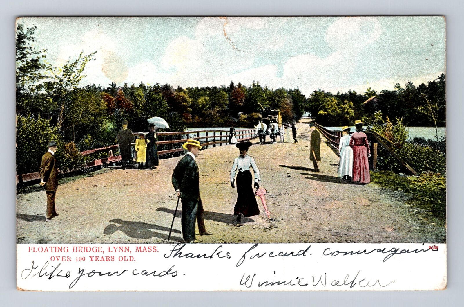 Lynn MA-Massachusetts, Floating Bridge, Antique, Vintage c1907 Souvenir Postcard