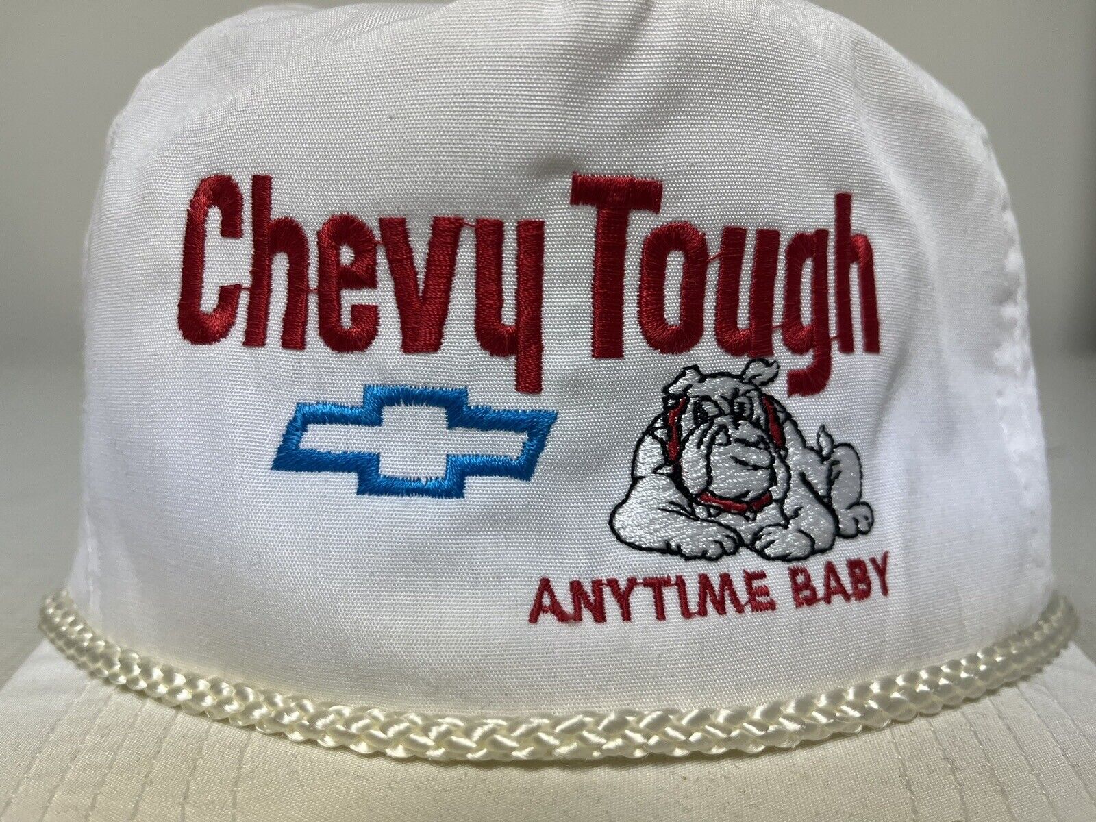 Vintage Chevy Tough Snap Back Rope Hat Anytime Bulldog Trucker Hat