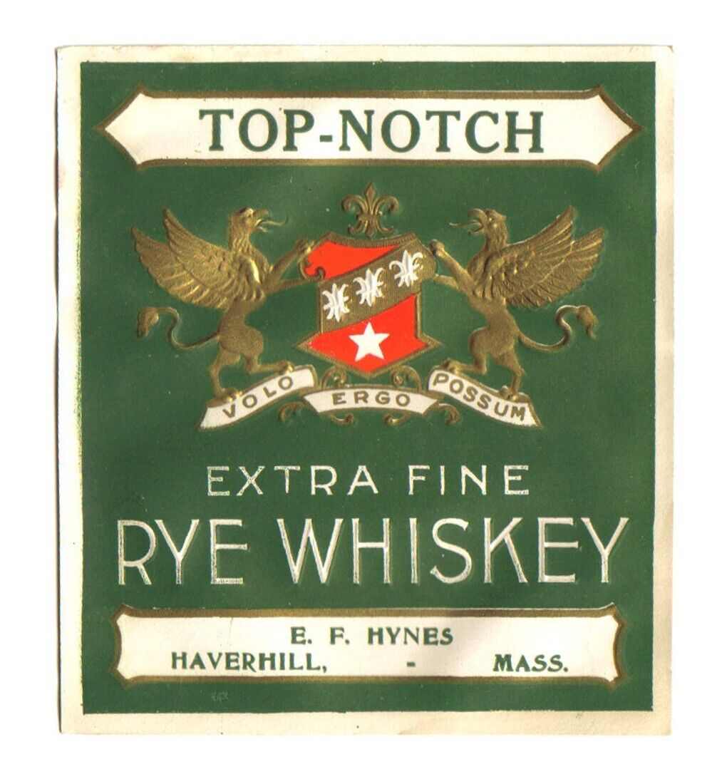 Set of 2, Pre-Pro TOP-NOTCH Rye Whiskey Labels - Haverhill MA Large Quart-size