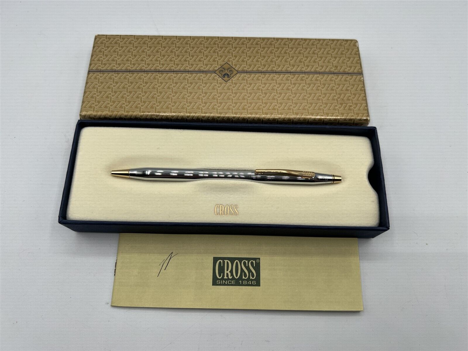 VINTAGE SILVER & GOLD CROSS BALL POINT PEN COMPLETE IN BOX TWO TONE
