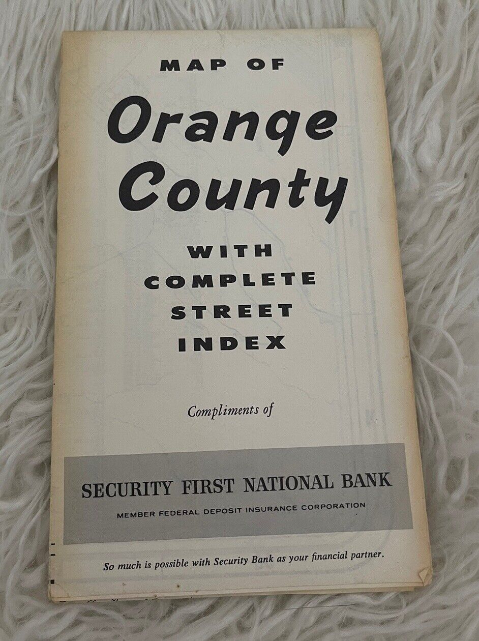Vintage Orange County CA Road Street Map Security First National Bank
