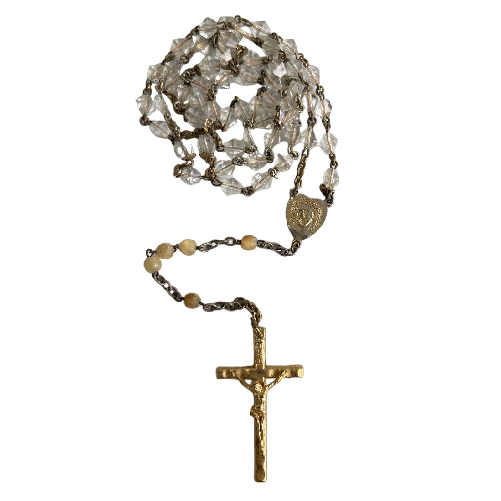 Pretty Vintage Rosary Glass Worn Religious Italy