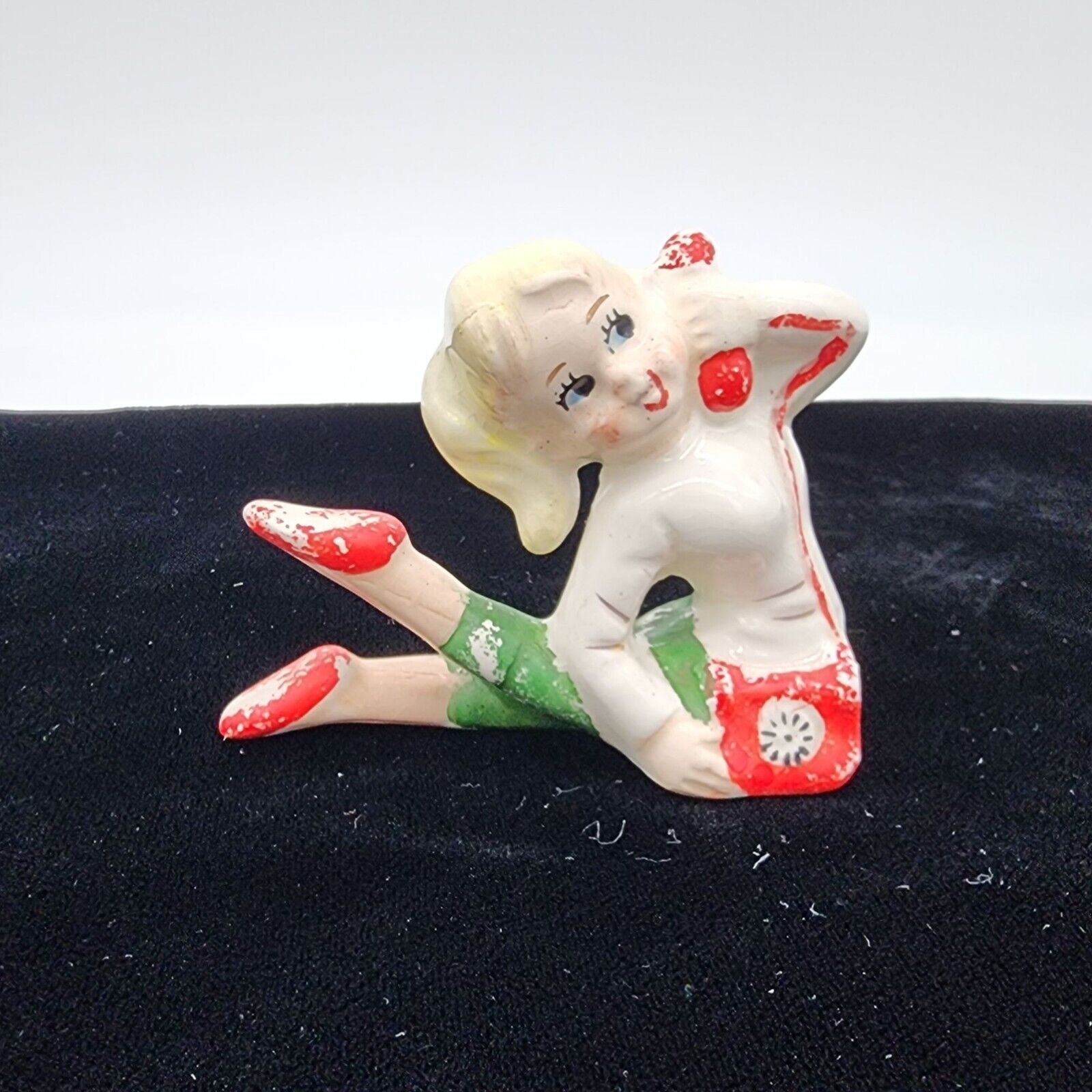 Chalkware Young Girl on Phone Kitschy Vintage MCM 2.75
