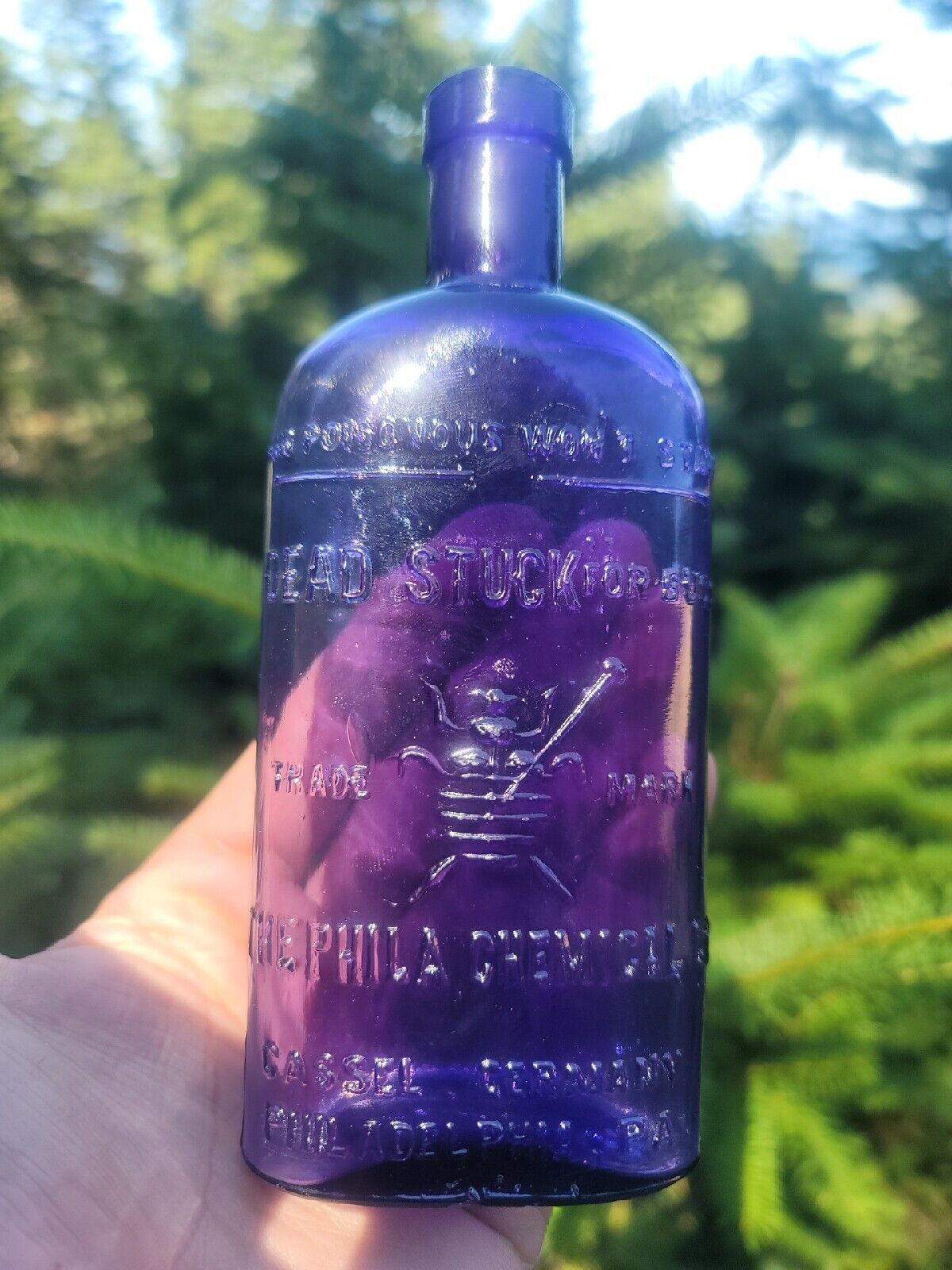 Neat Old Purple Poison☆Dead Stuck For Bugs Flask◇Philadelphia + Germany Bottle