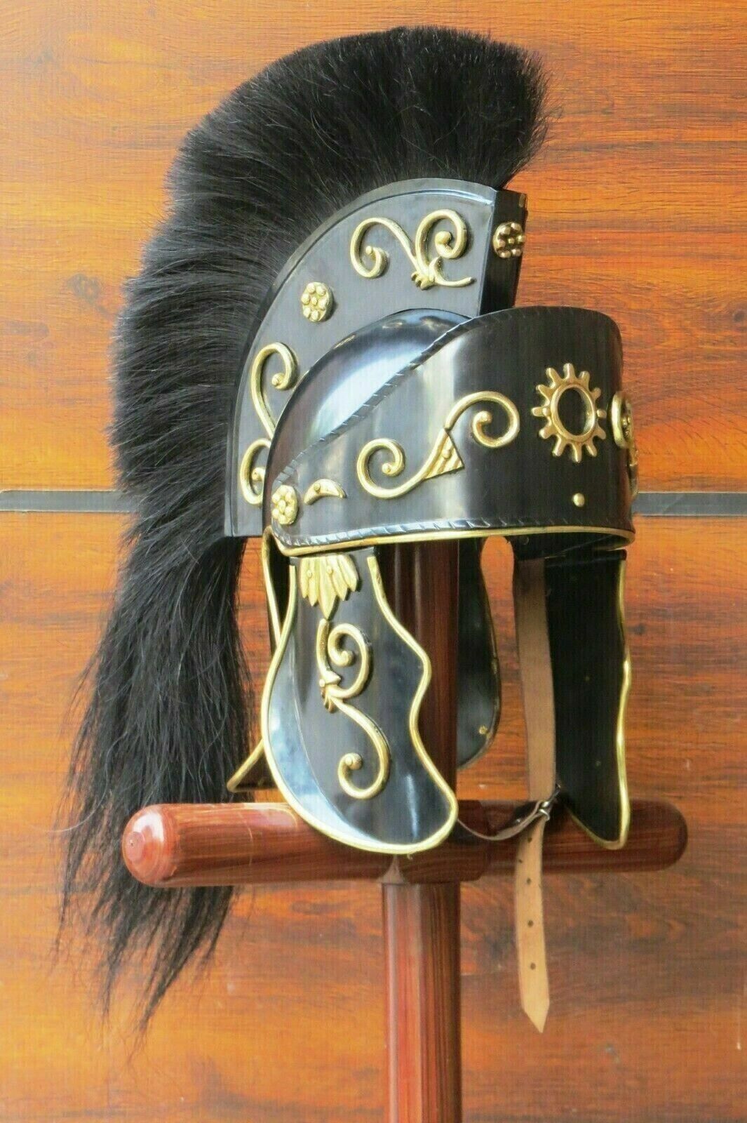 Greeco Roman Helmet with Black Crest Medieval Armour 