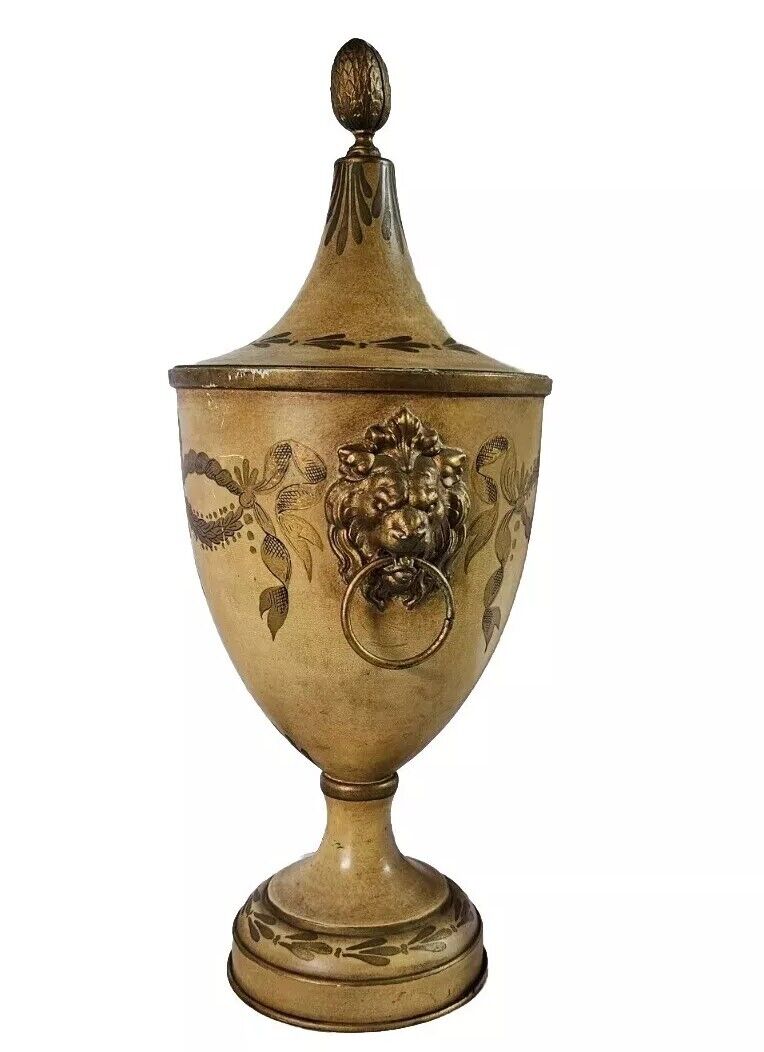 Vintage 19th Century Regency Tole-Painted Chestnut Urn