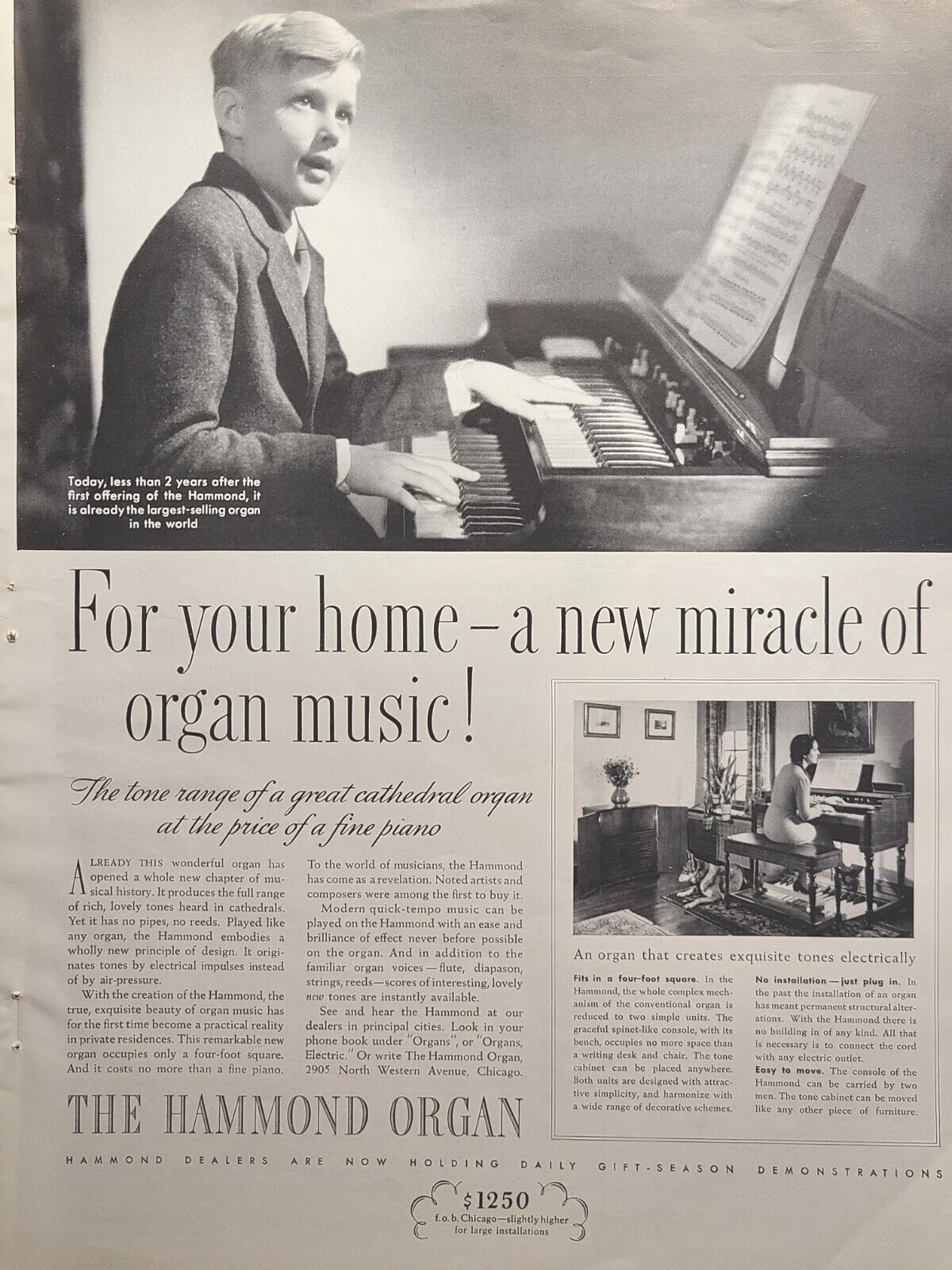 Hammond Organ Christmas Demonstrations Exquisite Tones  Vintage Print Ad 1936