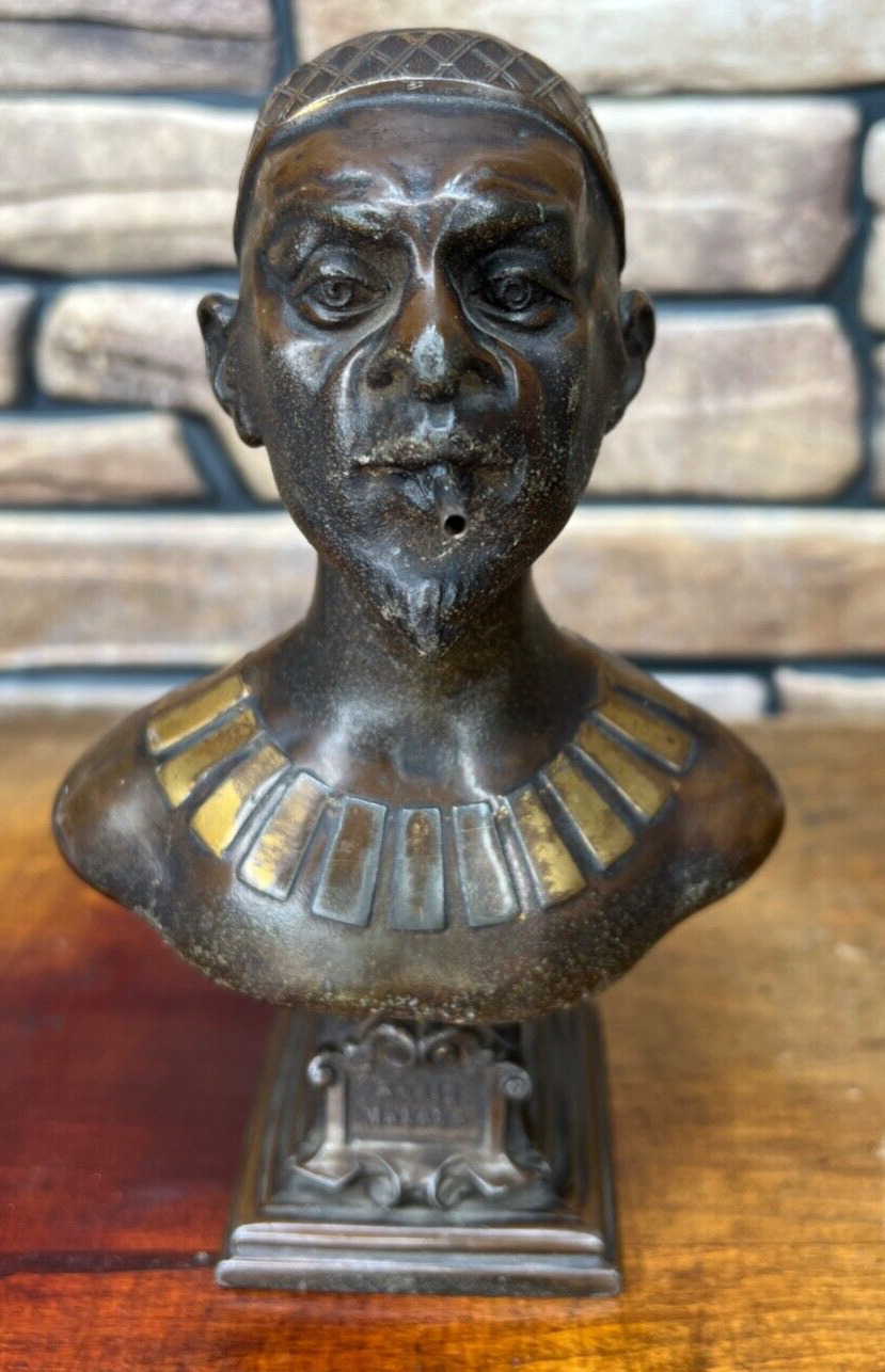 1900 Antique German Bronzed Spelter Cigar Lighter Oil African Chief Konig Makoko
