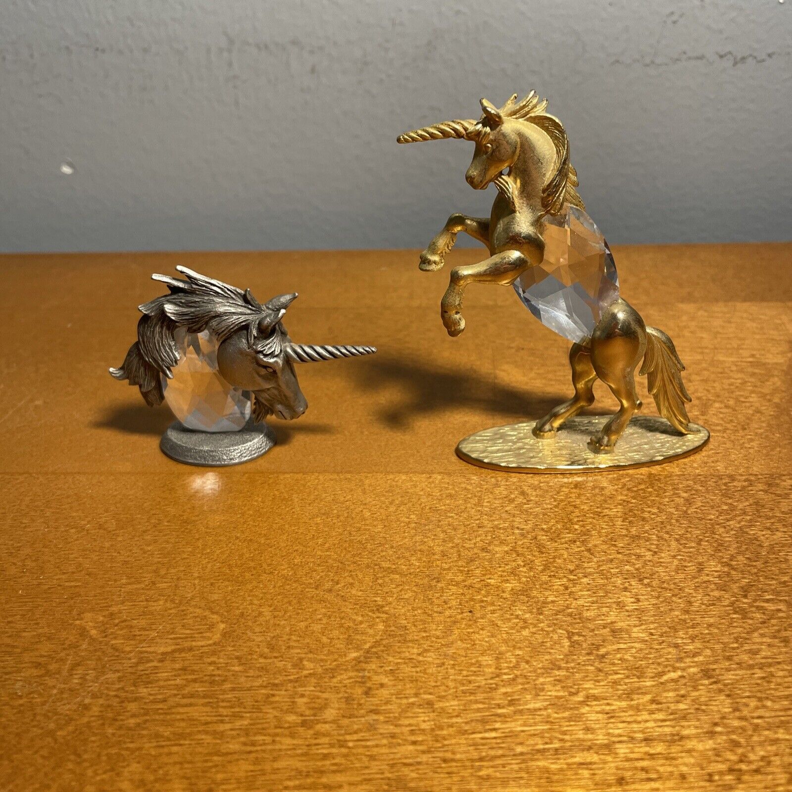 Vintage 1984 Manon Gold Tone Metal Unicorn w Crystal Center Figurine 3.5\