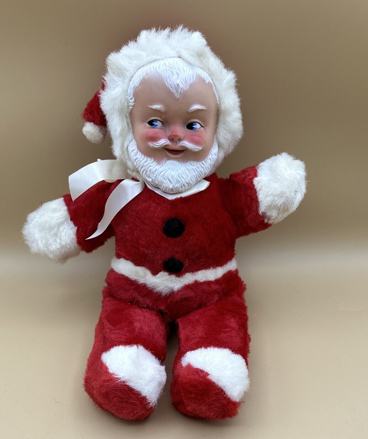 Vintage Rushton Rubber Face Santa Claus Doll Christmas Decoration 1950s Stuffed