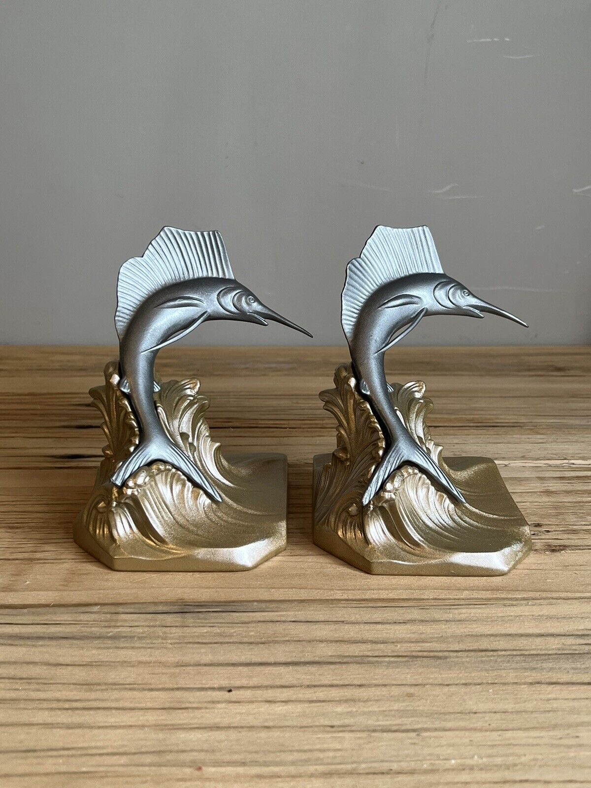 Antique Jennings Brothers USA Marlin Swordfish Metal bookends/statue