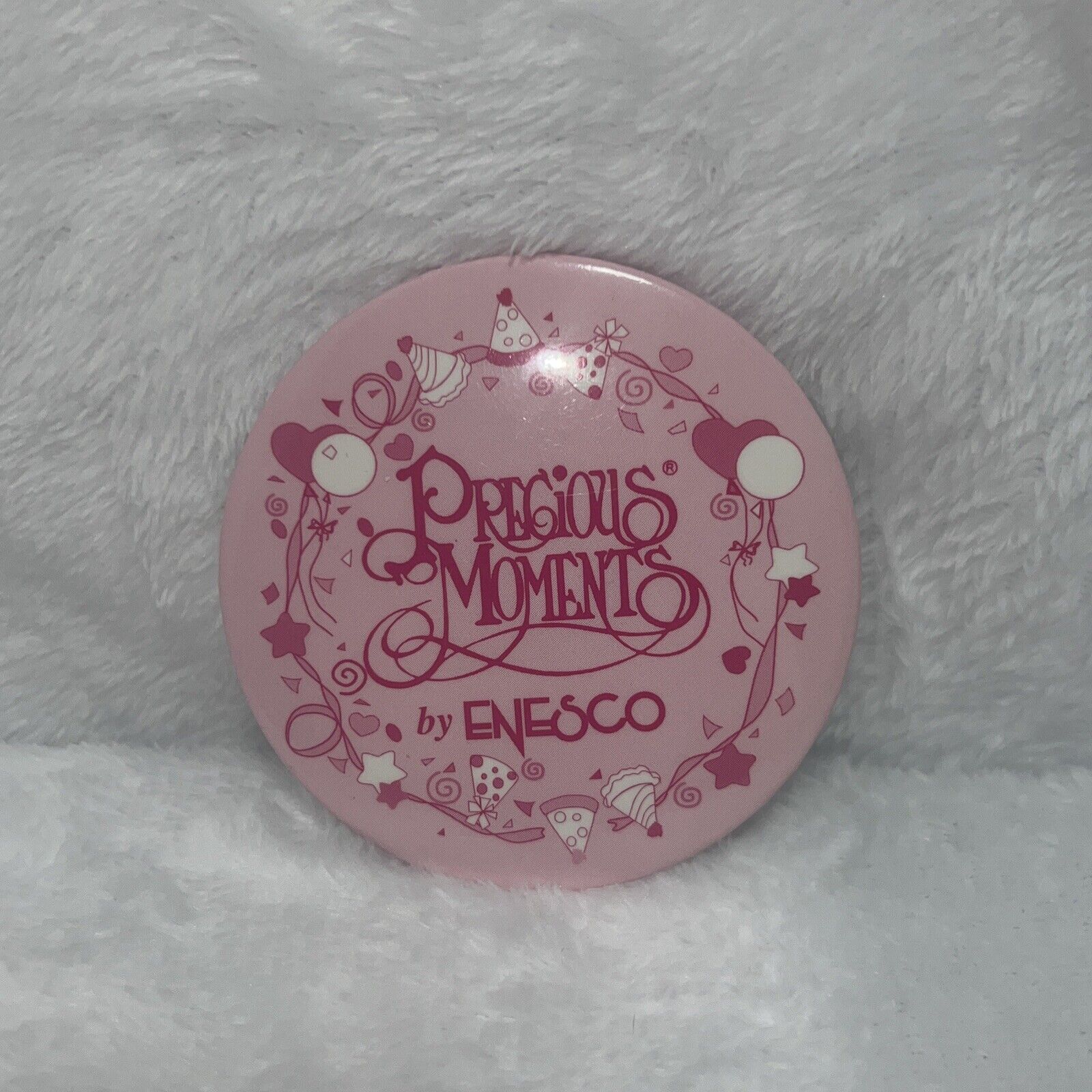 Vintage Precious Moments Button Lapel Pin Pink Birthday ENESCO 1996