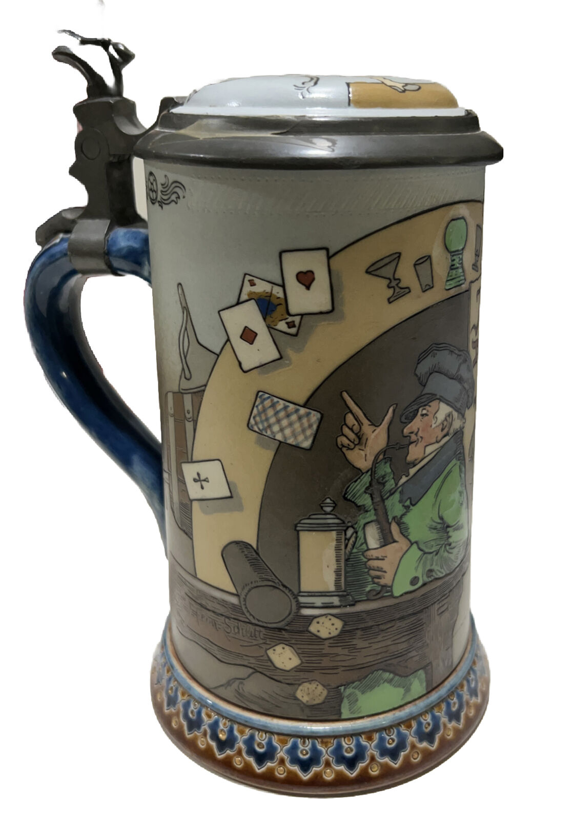 Antique German Beer Stein Mettlach 0.3L Woman and the Tavern #2090 RARE (READ)