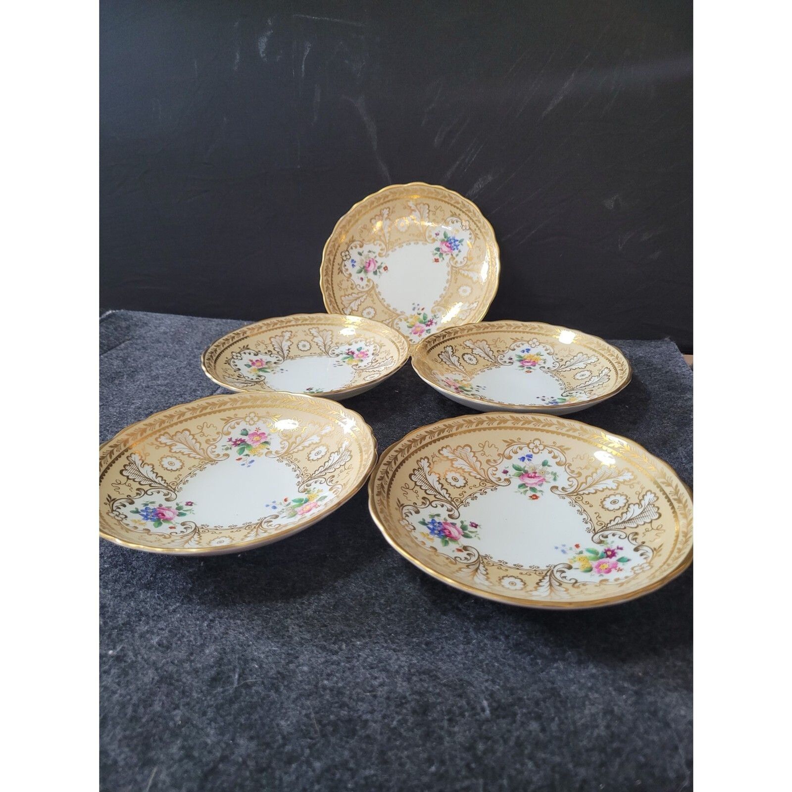 Antique Cauldon China Floral Gilt SAUCERS(5) Tiffany & Co Hand Painted 1622T