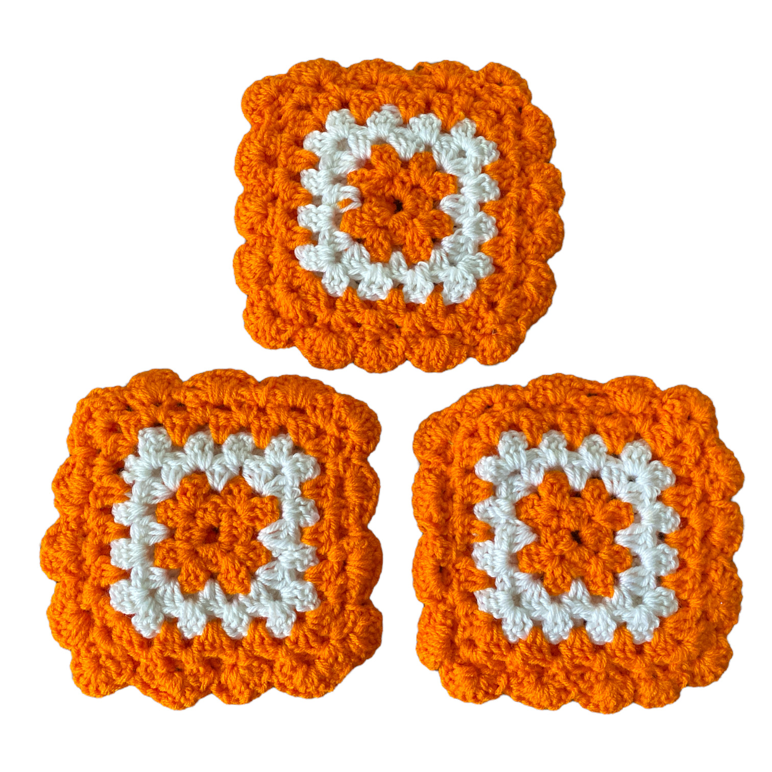Orange and White Crochet Retro Vintage Kitchen Hot Pads Pan Holder Coasters Set