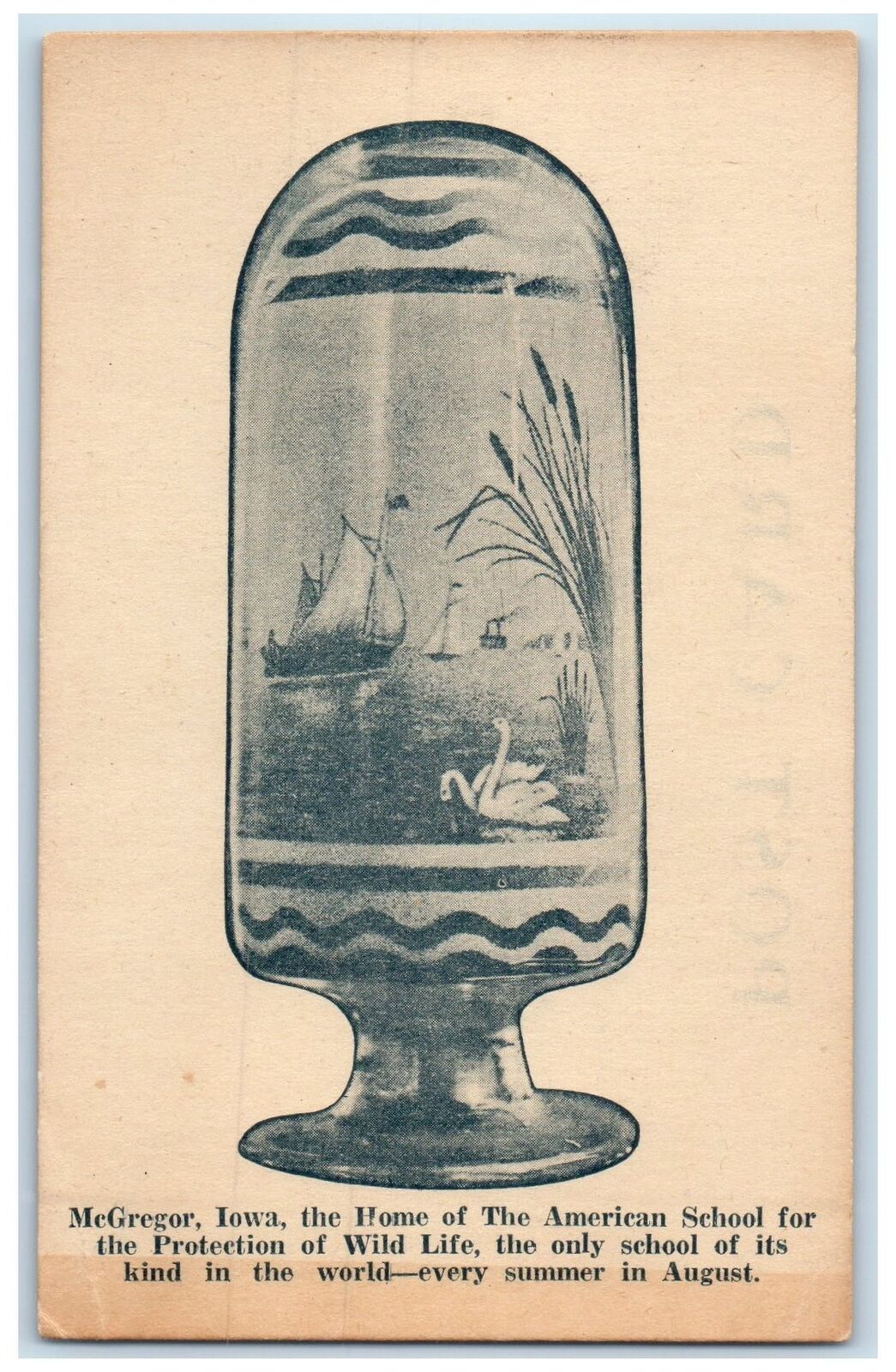 c1940's A Lost Art This Jar Contains Natural Colored Sand McGregor IA Postcard