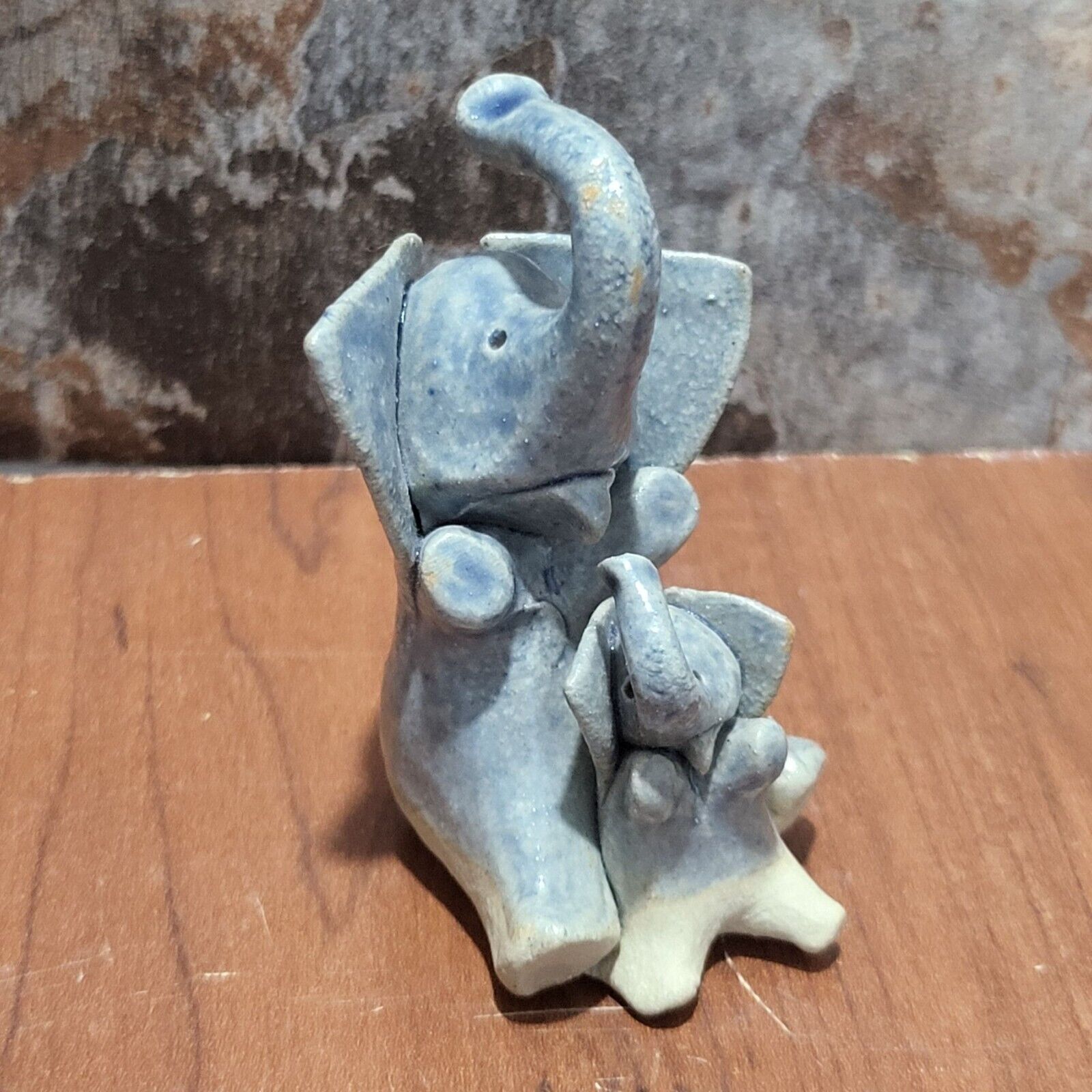 Vintage Stone Mother and Baby Elephant Figurine