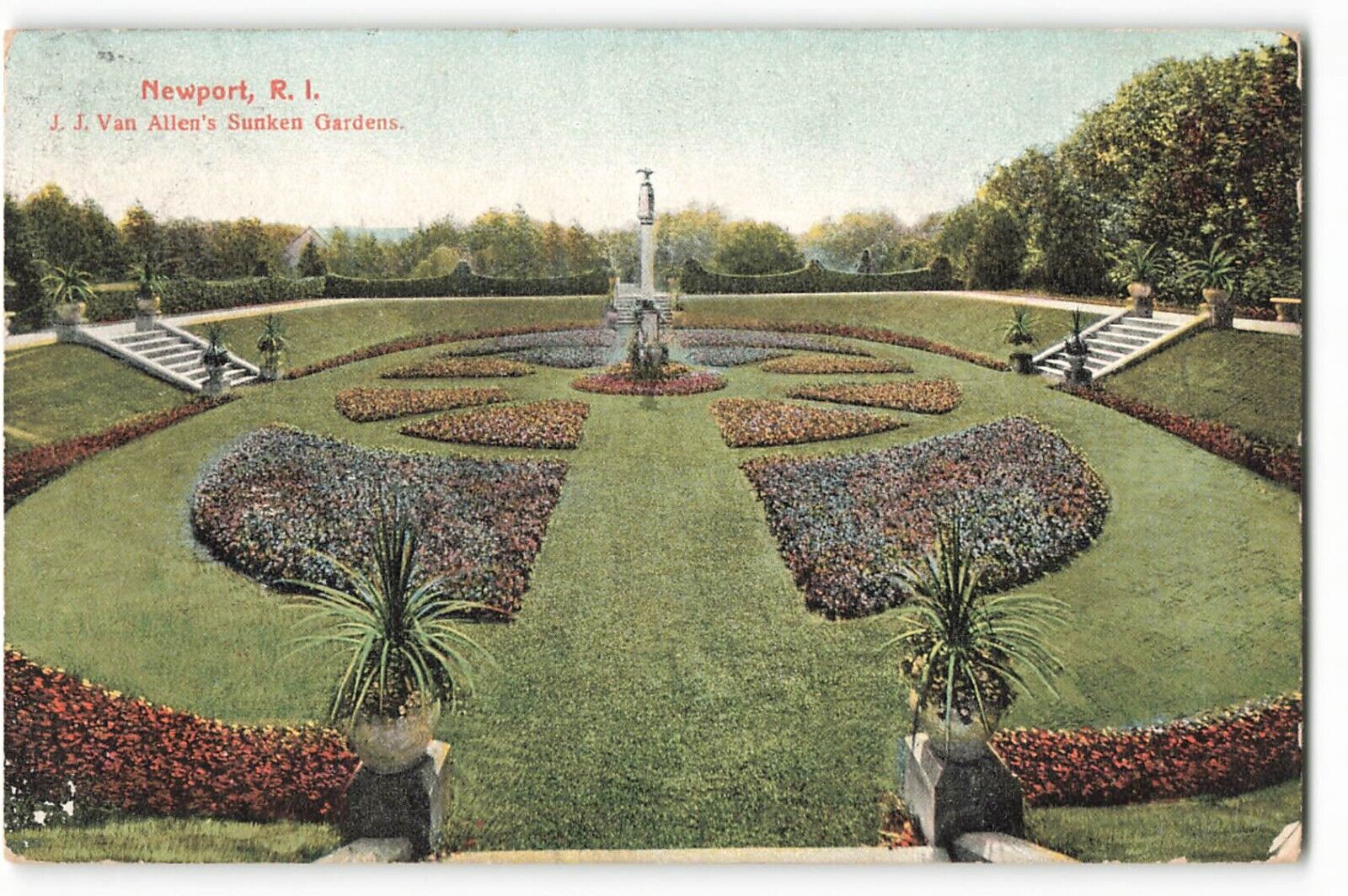 Postcard J.J. Van Allen\'s Sunken Gardens, Newport, R.I. VTG ME2.