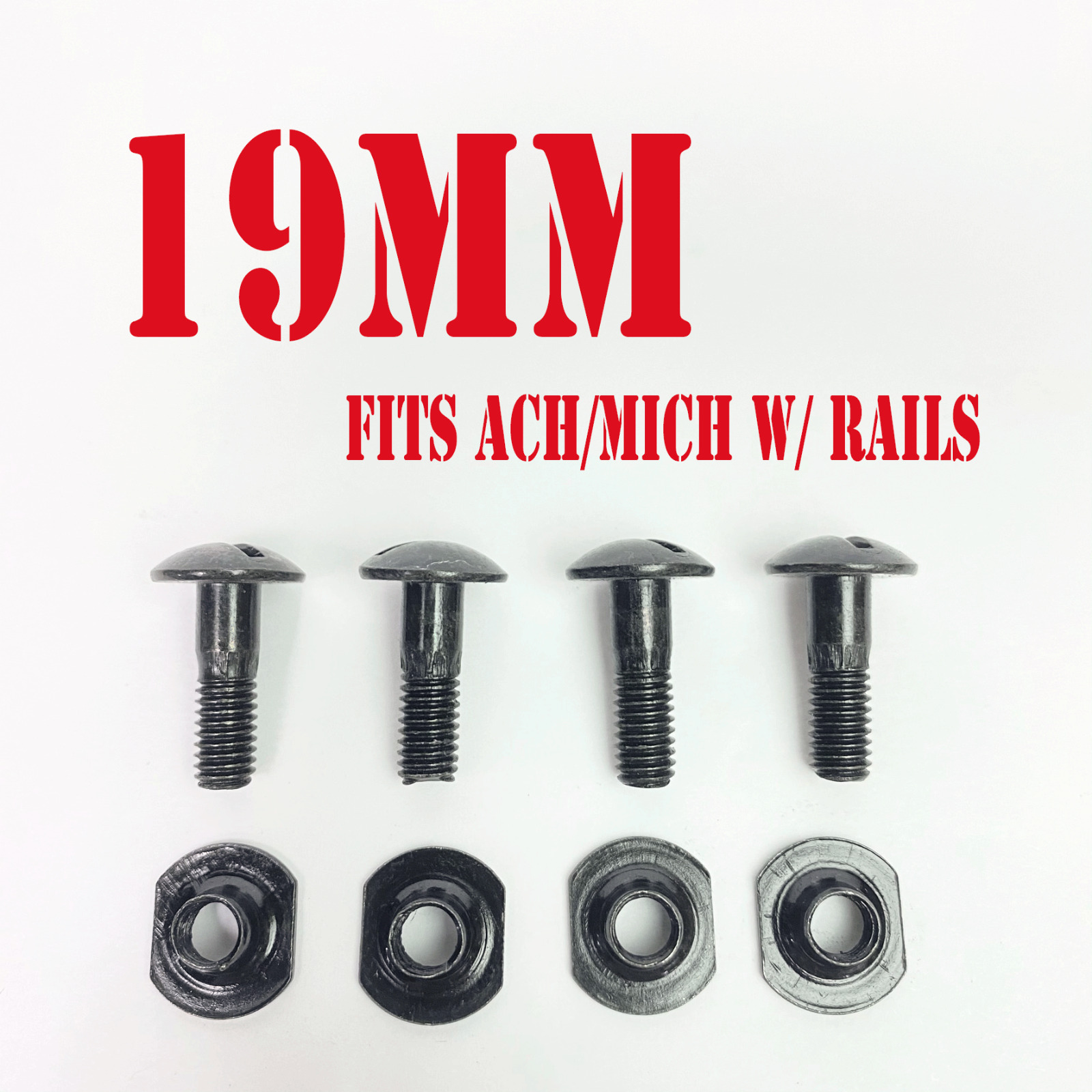 19mm ACH w/ RAILS HELMET HARDWARE SET 4-POINT CHINSTRAP SCREW BOLT & NUT 4pk New