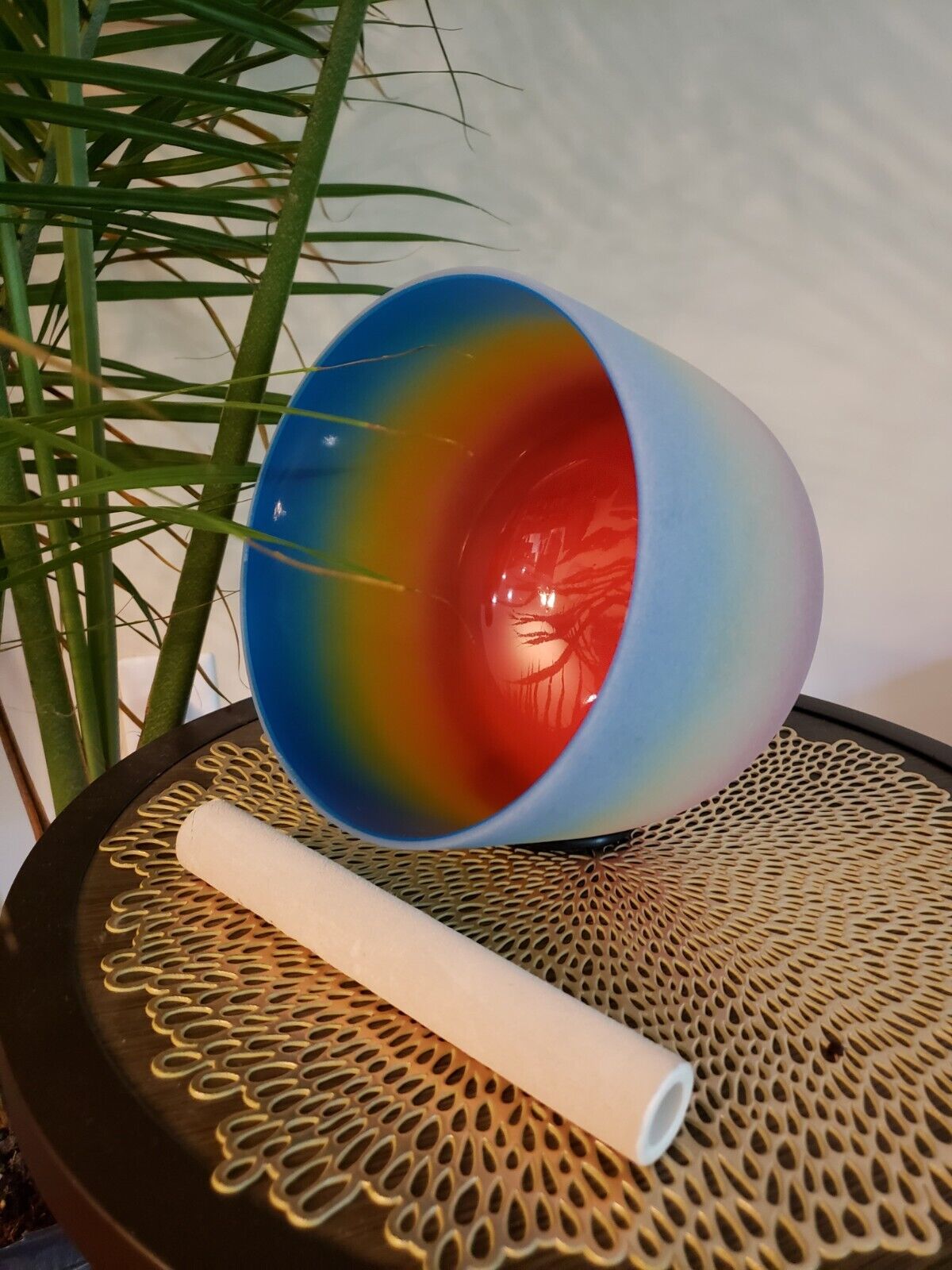 432Hz G Note 7 Inch 4th Octave Rainbow Throat Chakra Crystal Singing Bowl