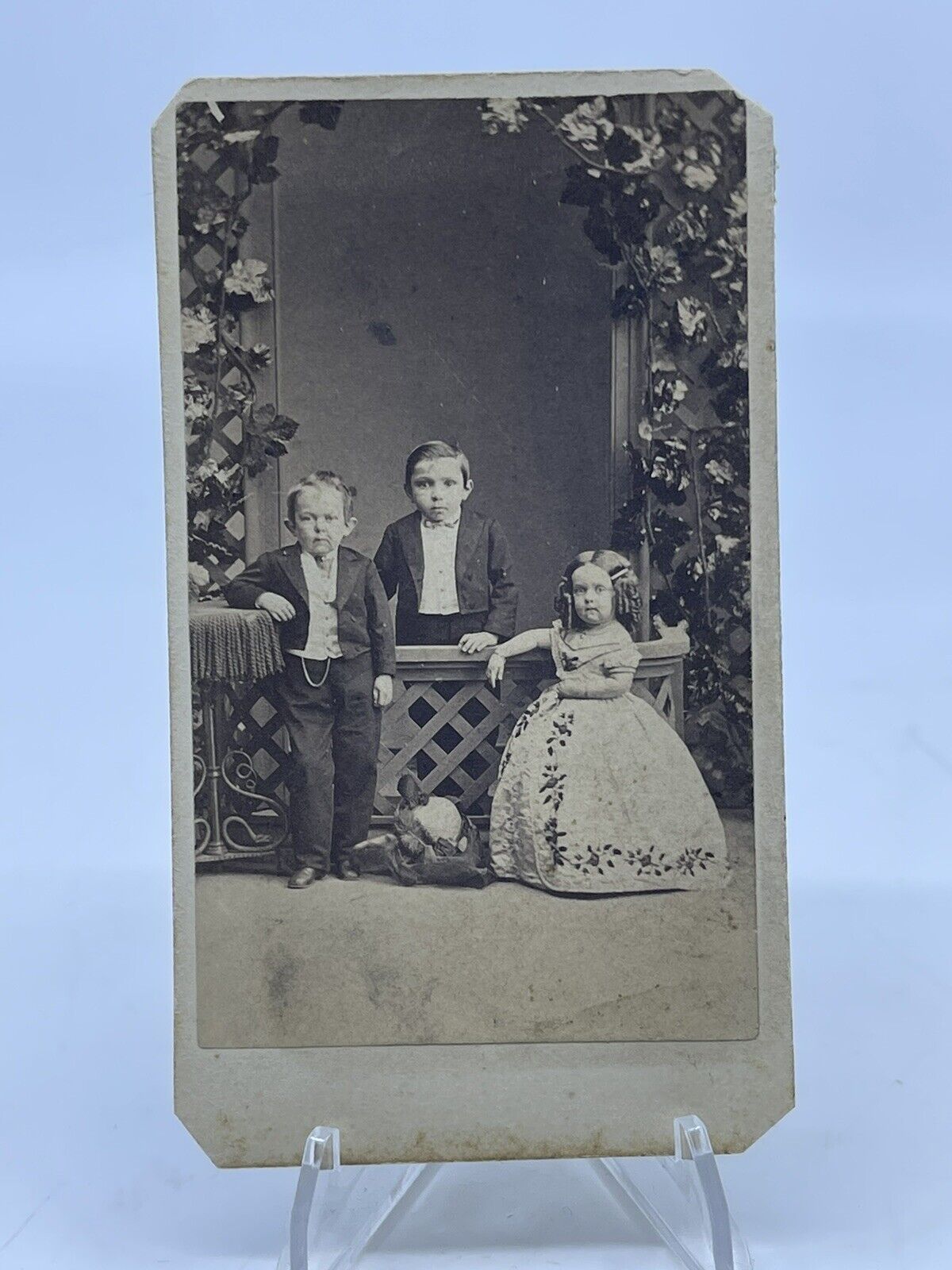 Vintage CDV Little People Id’ed 1880s midget Dress civil war stamp photo RARE