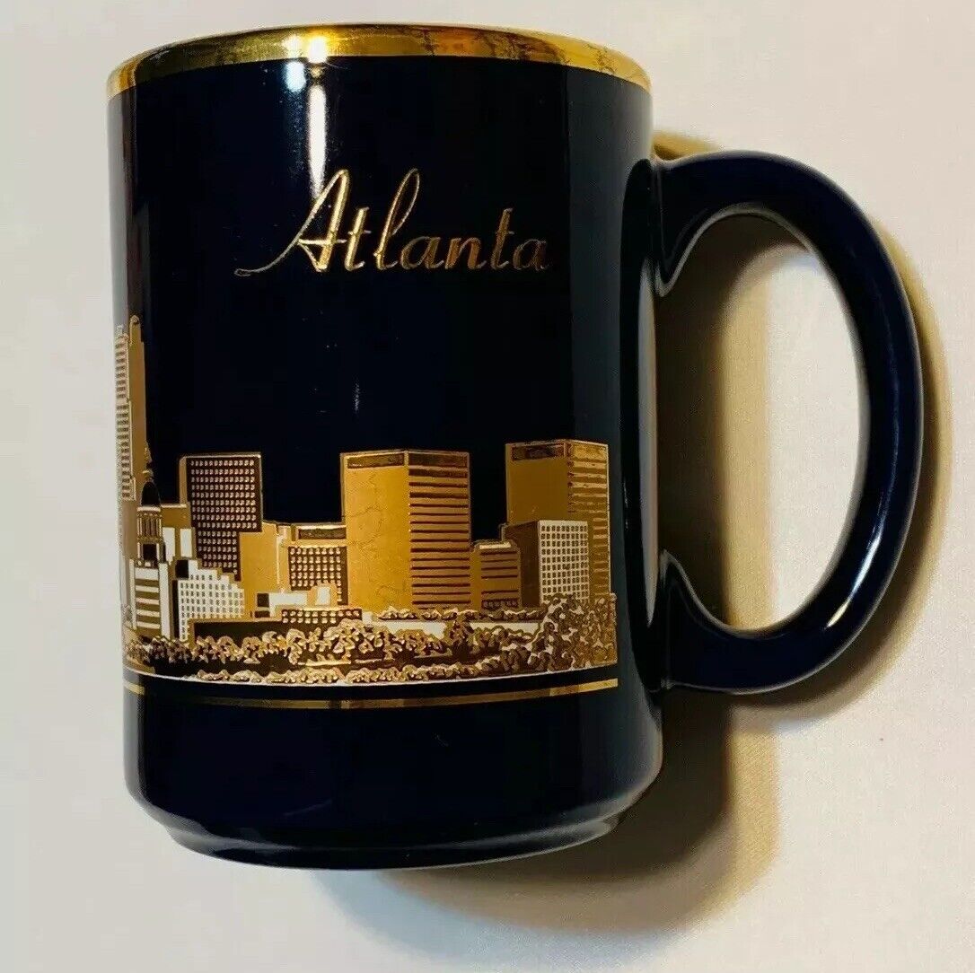 VINTAGE Atlanta Skyline Mug 22K by Culver Deep Blue Coffee Cup Great Condition
