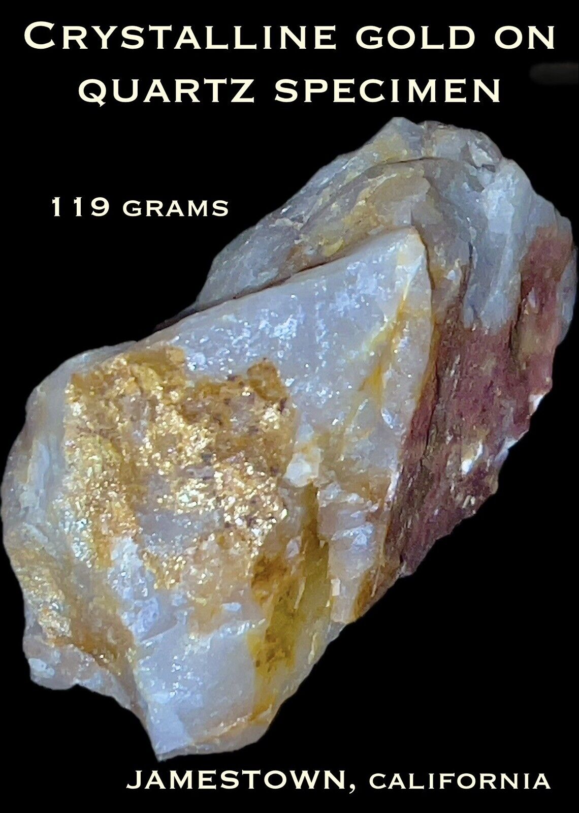 119g Natural Raw Crystalline Gold On Quartz Specimen From California - Very Rare