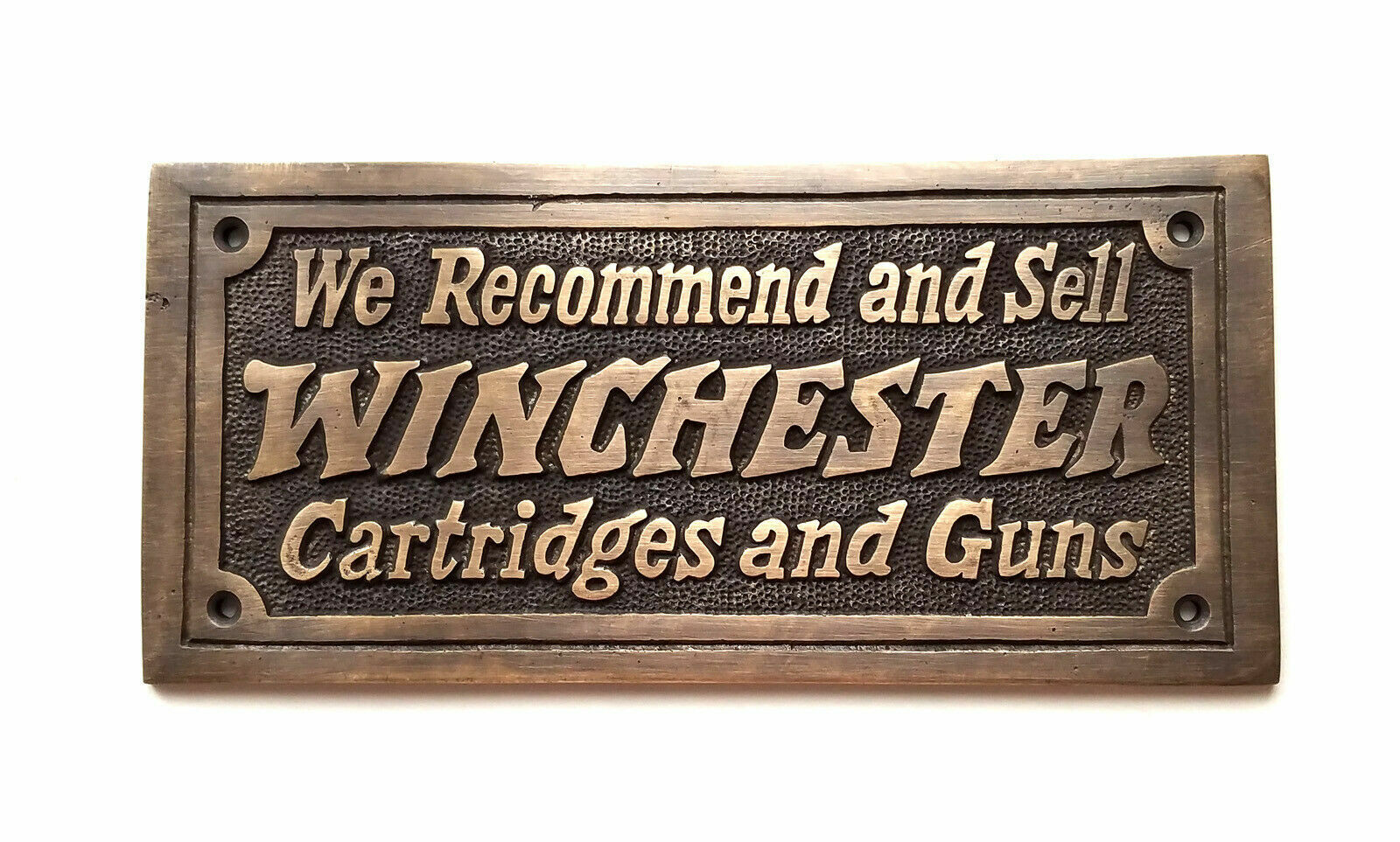 Winchester Cartridges And Guns Solid Brass Plaque With Antique Finish