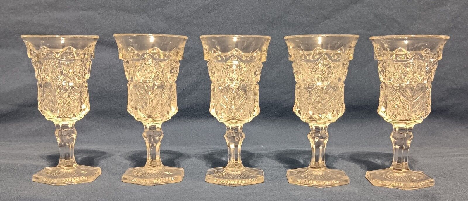 Cambridge Glass INVERTED FEATHER Pattern Cordials Circa 1910.  Set Of 5.  4 1/2\