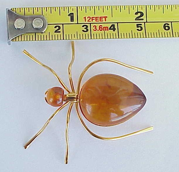 RUSSIA SOVIET USSR BALTIC AMBER GOLD SPIDER BROOCH SILVER JEWELRY  老琥珀 PIN ORDER