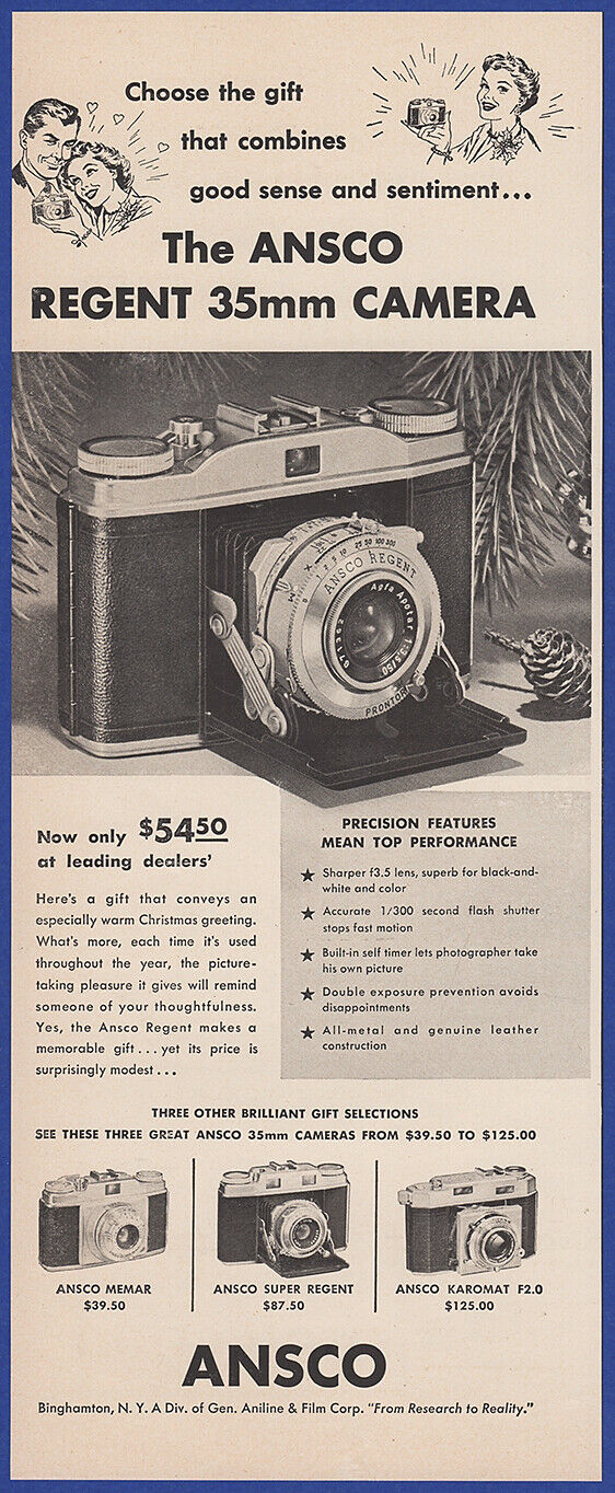 Vintage 1954 ANSCO Regent Karomat 35mm Camera Photography Ephemera 50\'s Print Ad